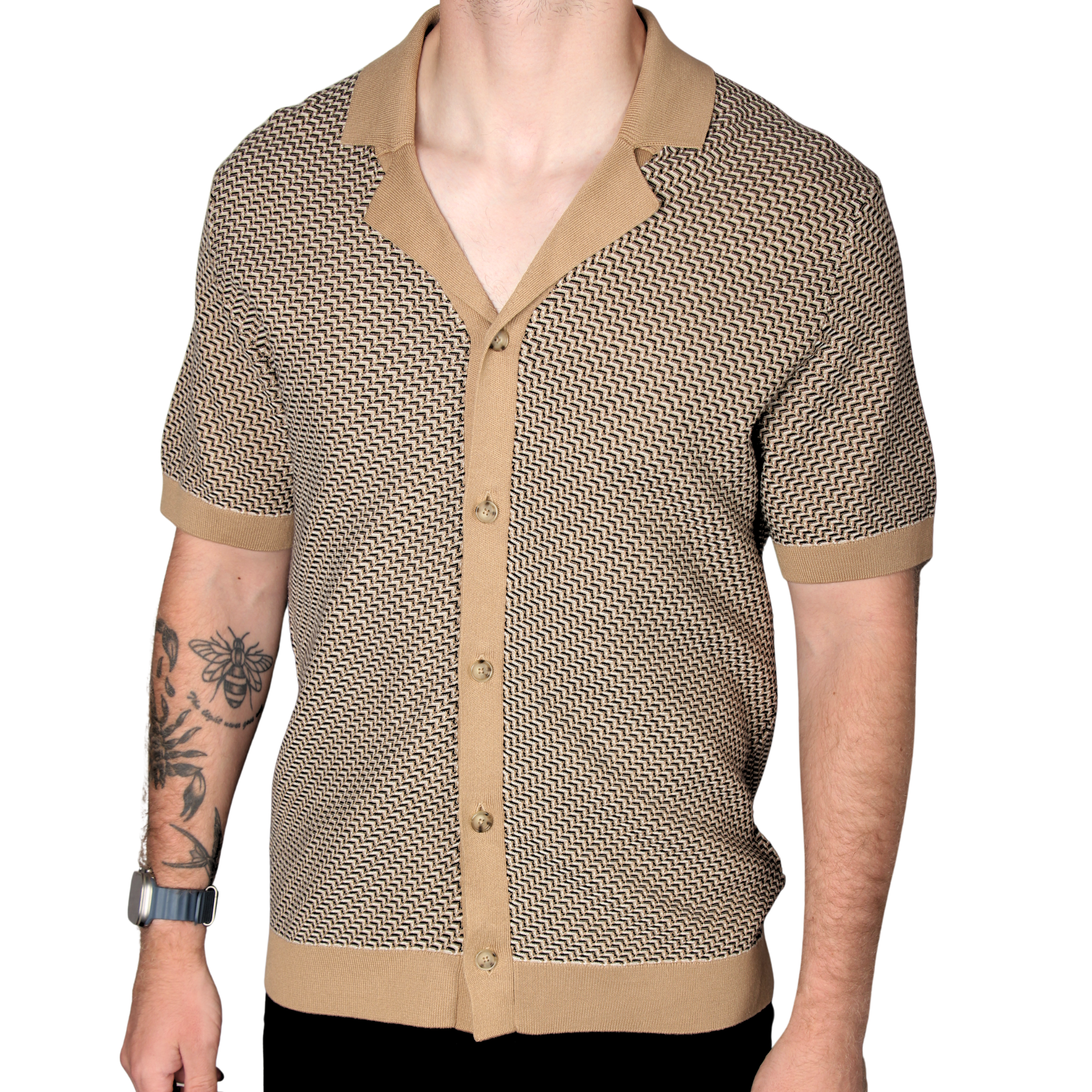 Mens BOSS Medium Beige H-Lomare Knitted S/s Shirt