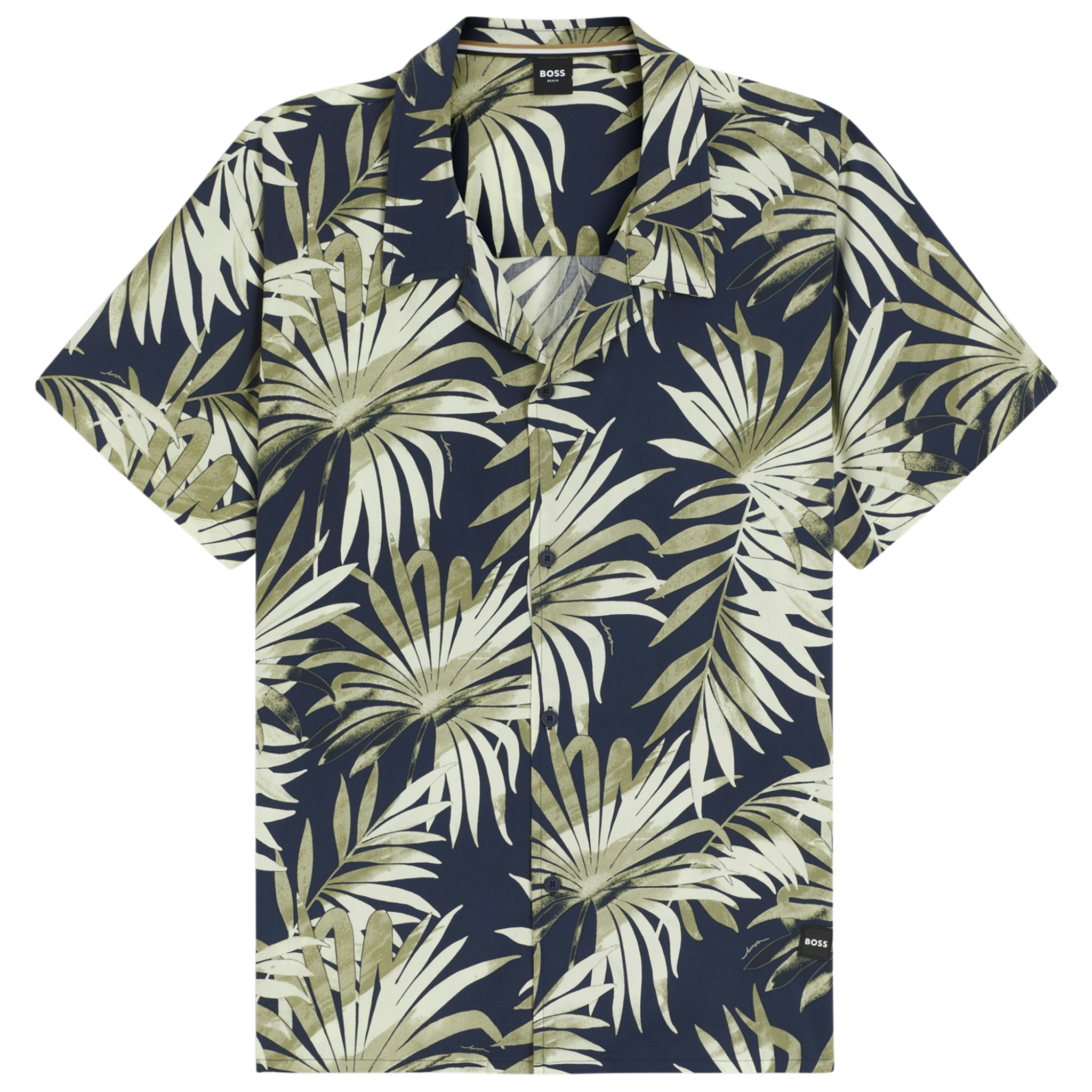 Mens BOSS Dark Beige Palm Beach S/s Shirt