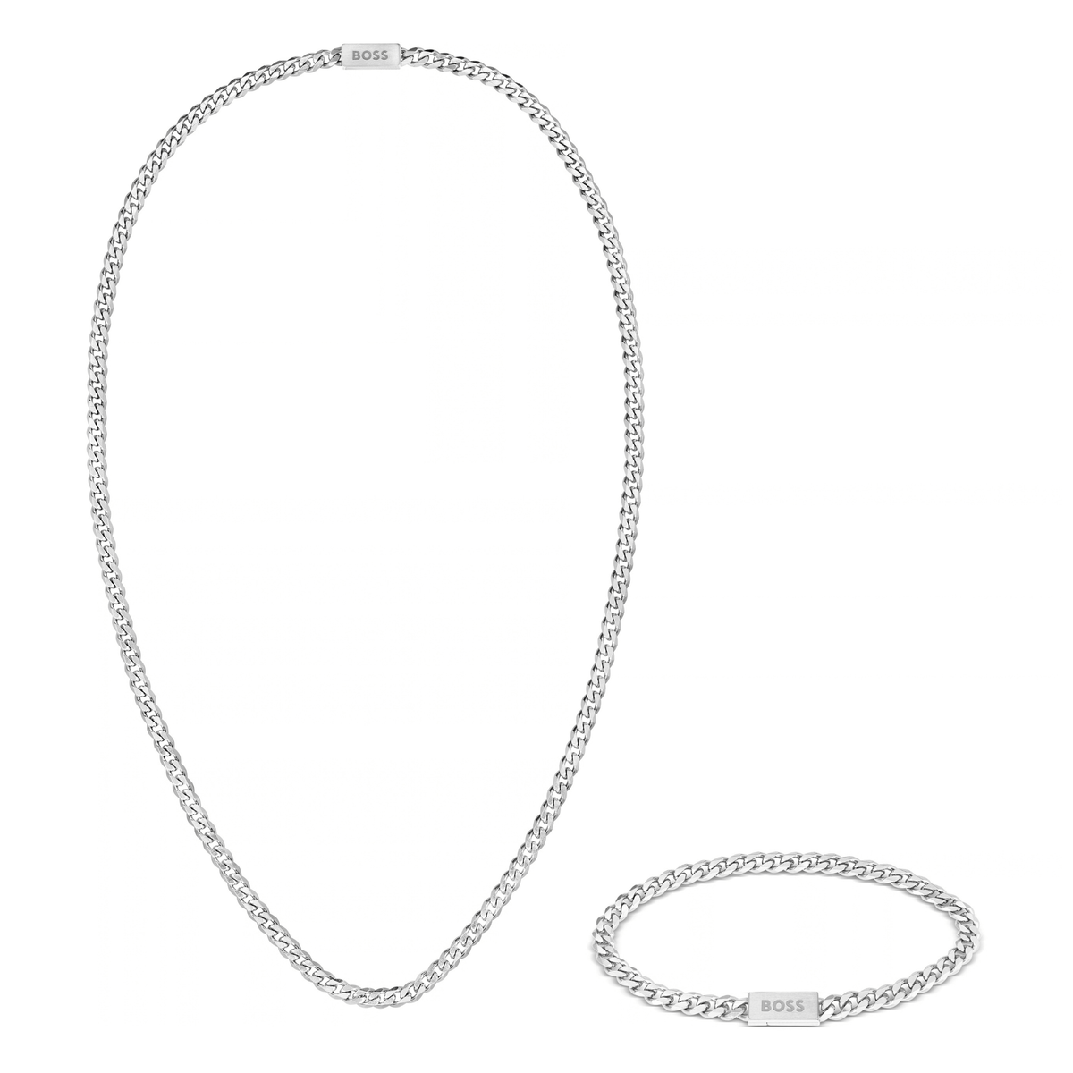Mens BOSS Silver Chain Necklace & Bracelet Gift Set