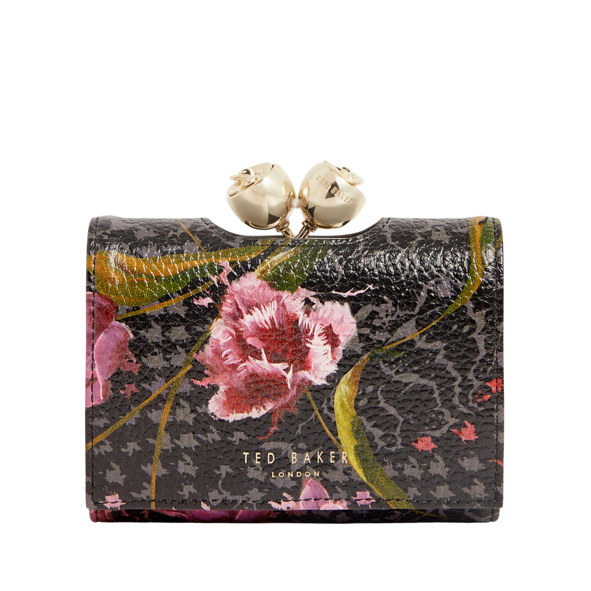 Womens Ted Baker Black Tulna Floral Printed Small Bobble Purse