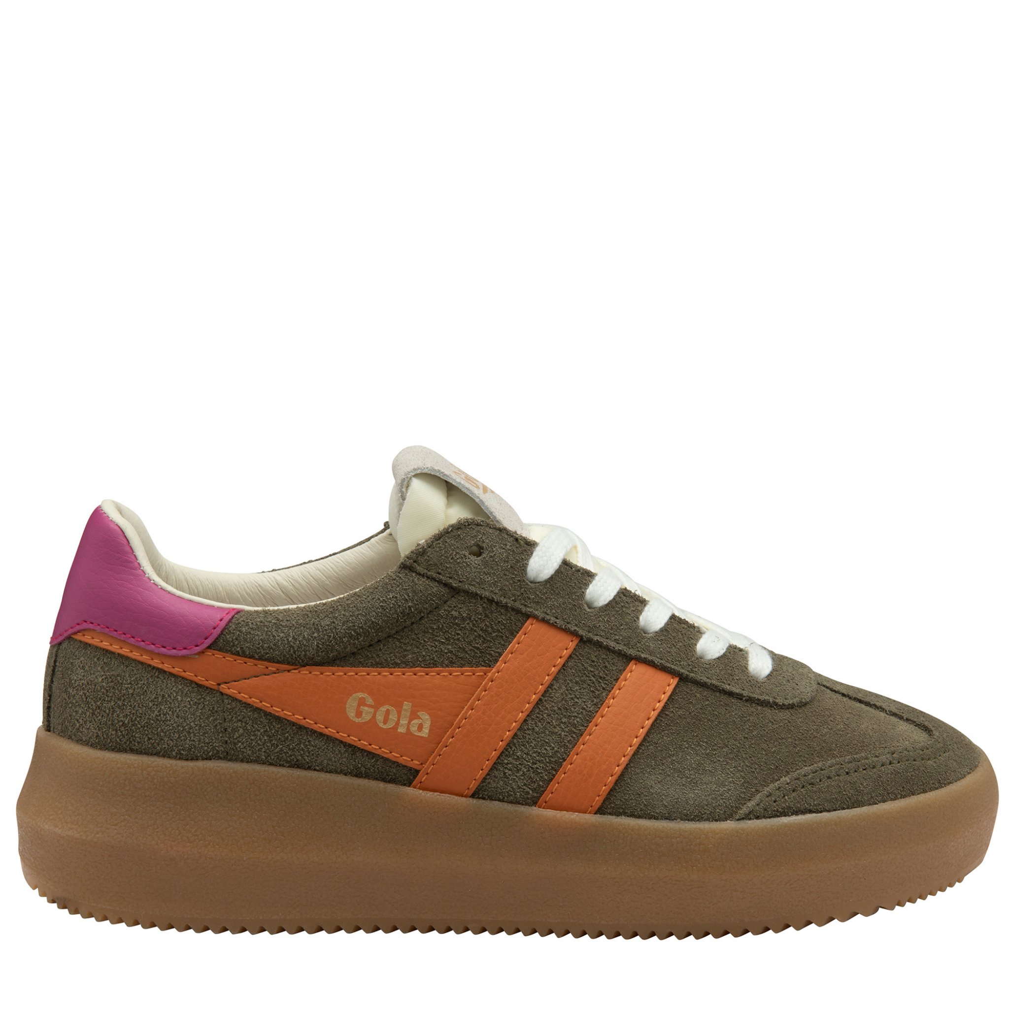 Womens Gola Khaki/Clementine/Fuchsia Athena Trainers