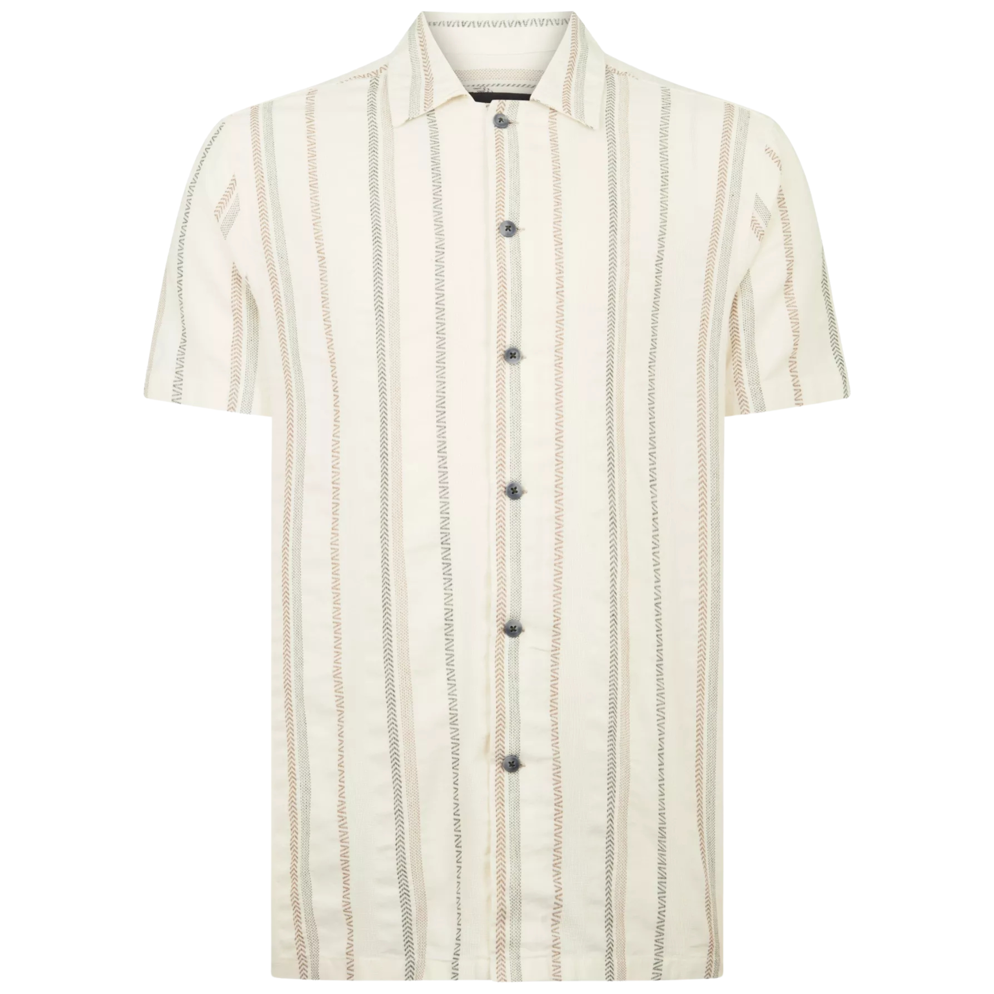 Mens Remus Uomo Stone Woven Stripe Tapered Fit S/s Shirt