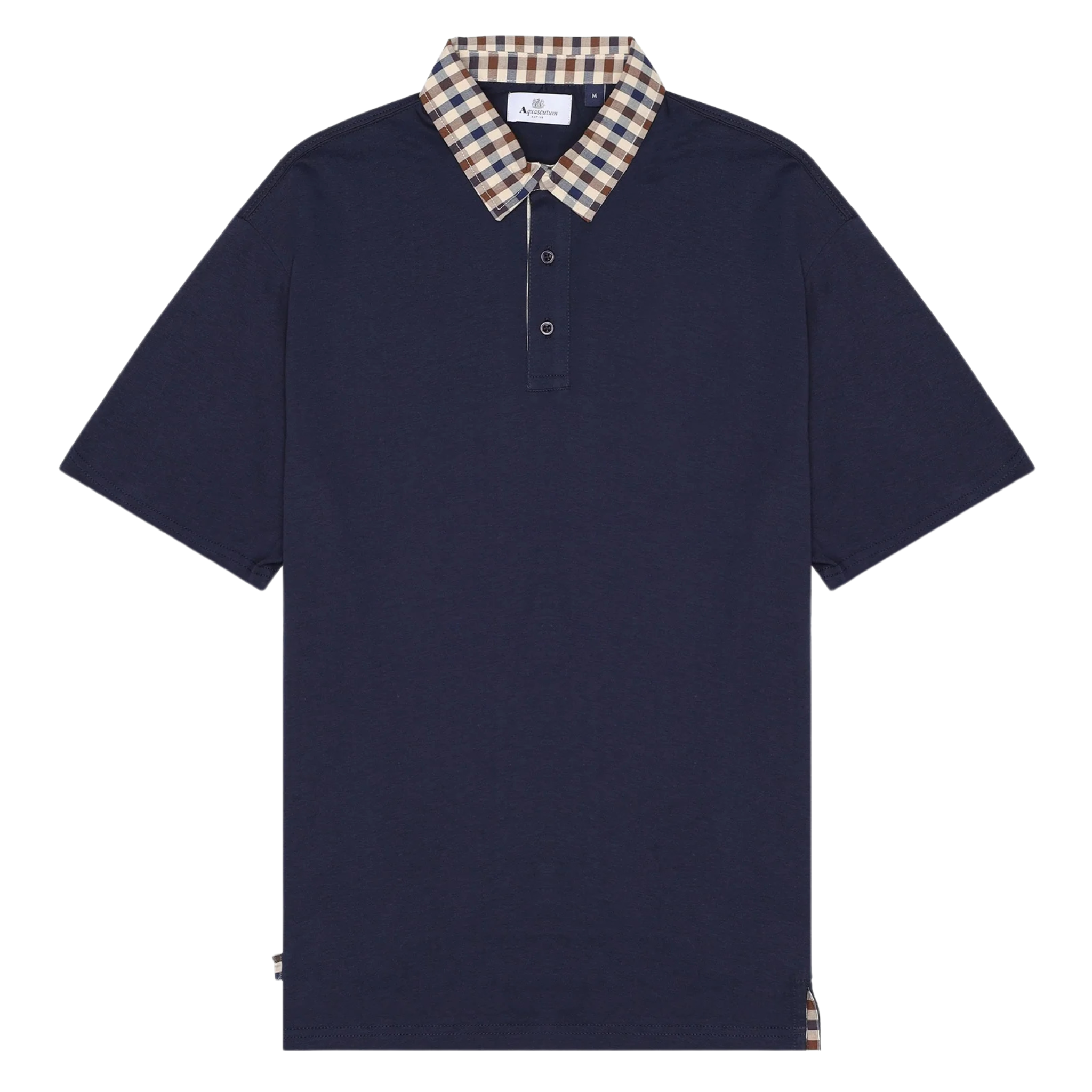 Mens Aquascutum Navy Club Check Collar S/s Polo Shirt