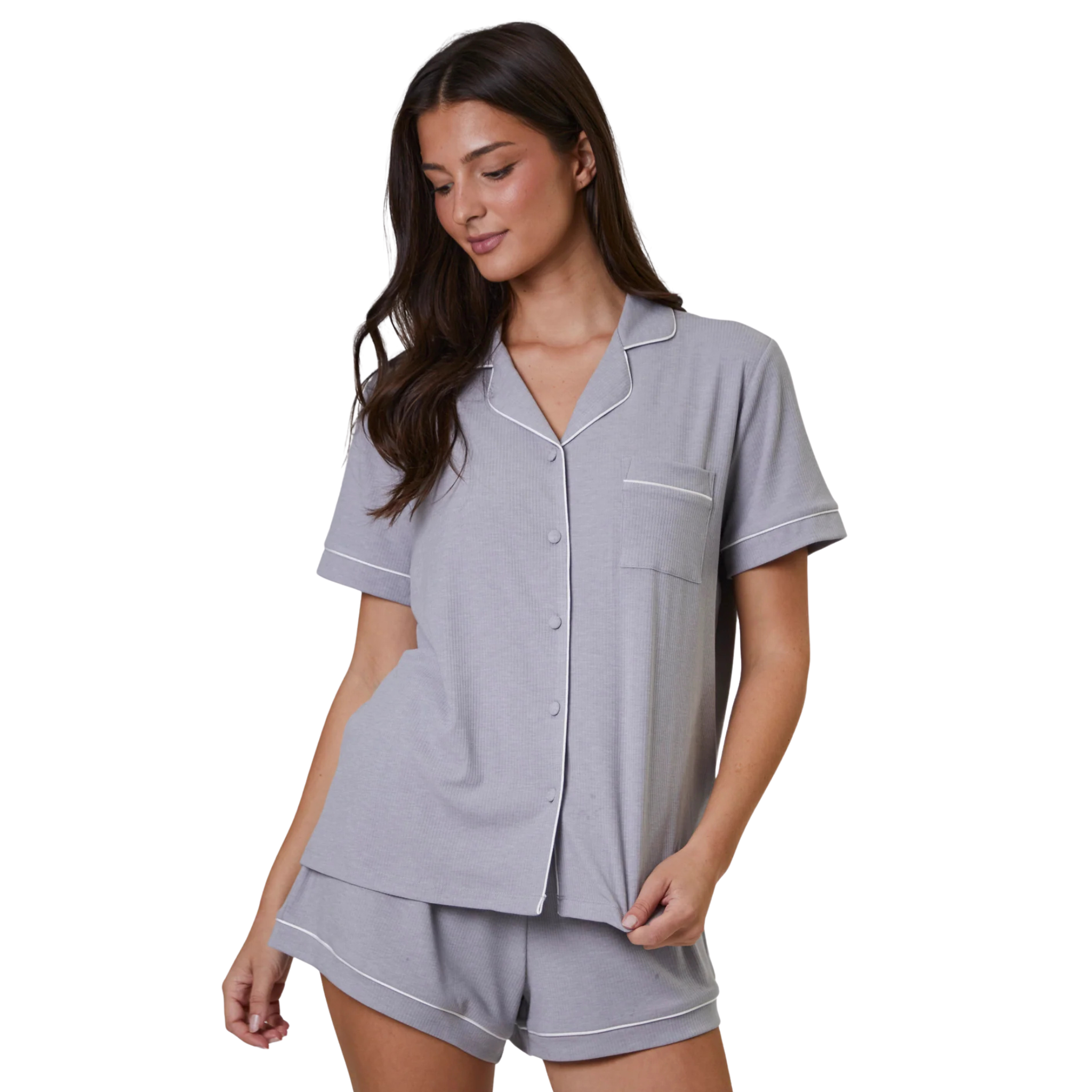 Womens Silver Rib S/s Pyjama Shorts Set
