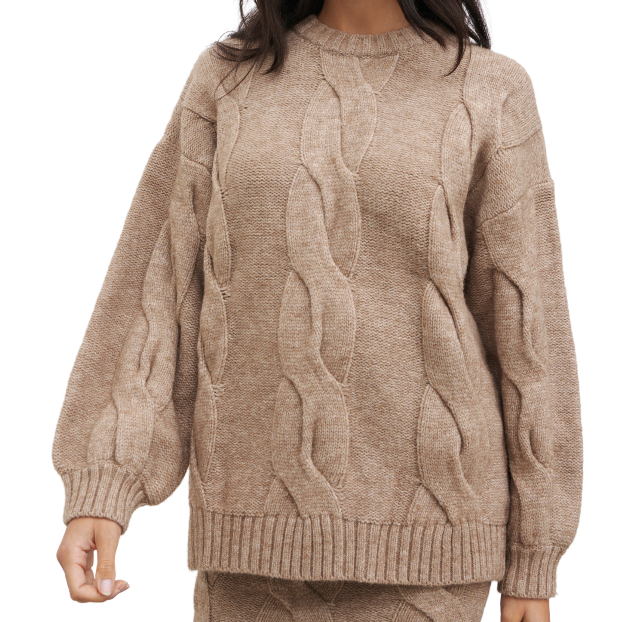 Womens Pretty Lavish Beige Atlantic Chunky Cable Knit Jumper