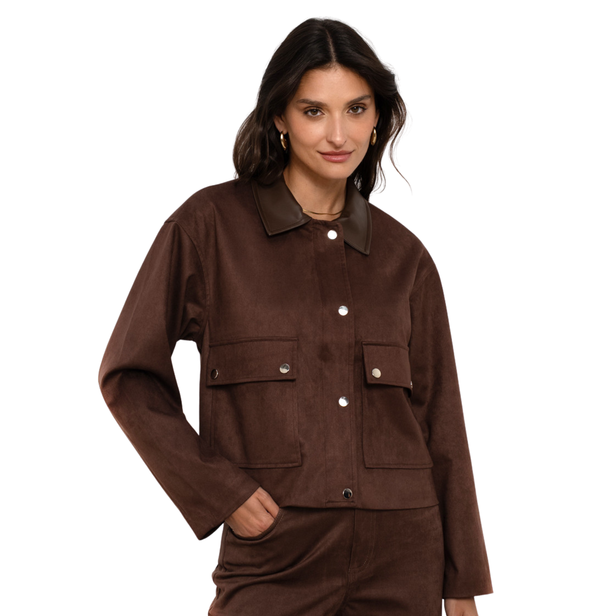 Womens Attentif Brown Faux Suede Jacket
