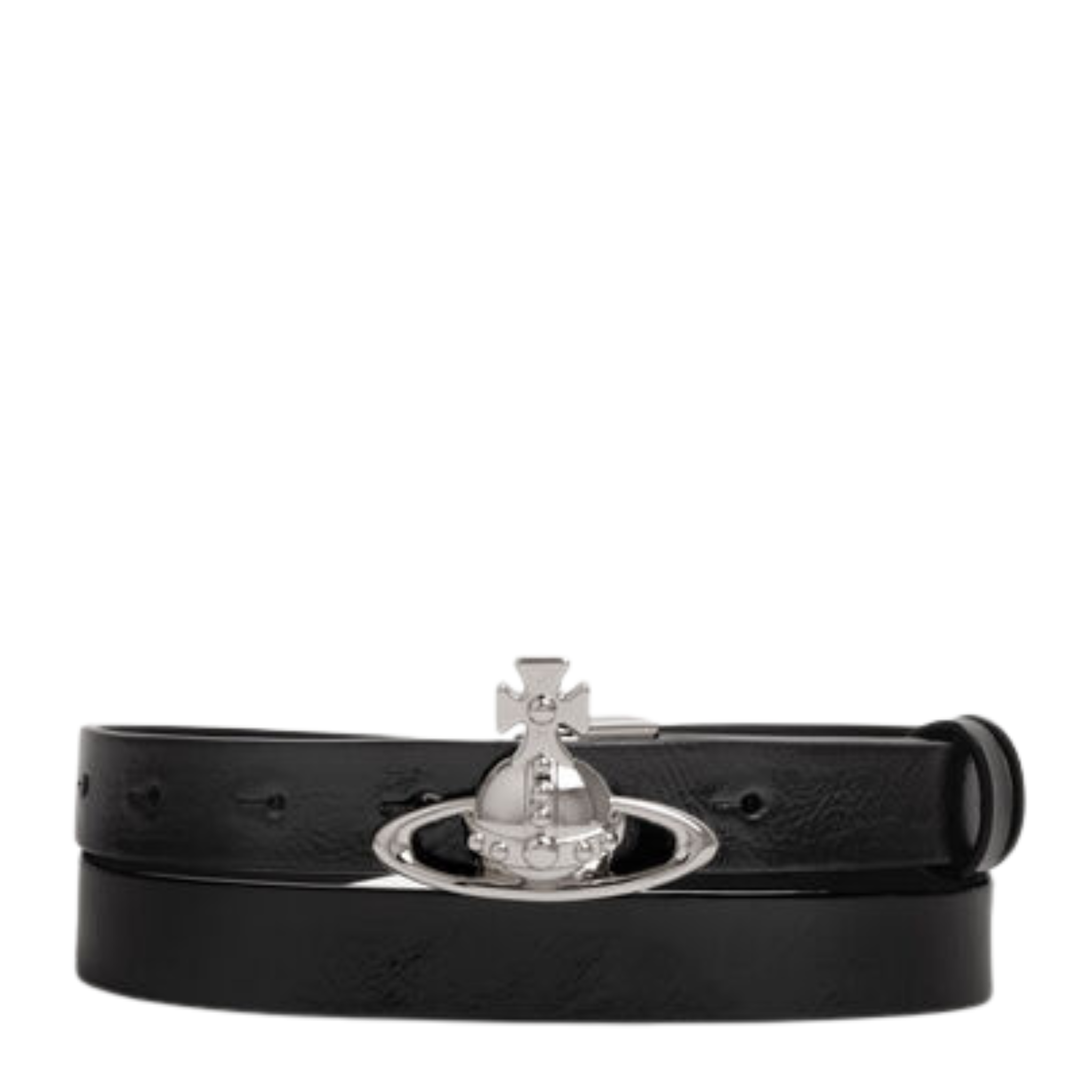 Womens Vivienne Westwood Black/Silver Leather Small Orb Buckle Belt