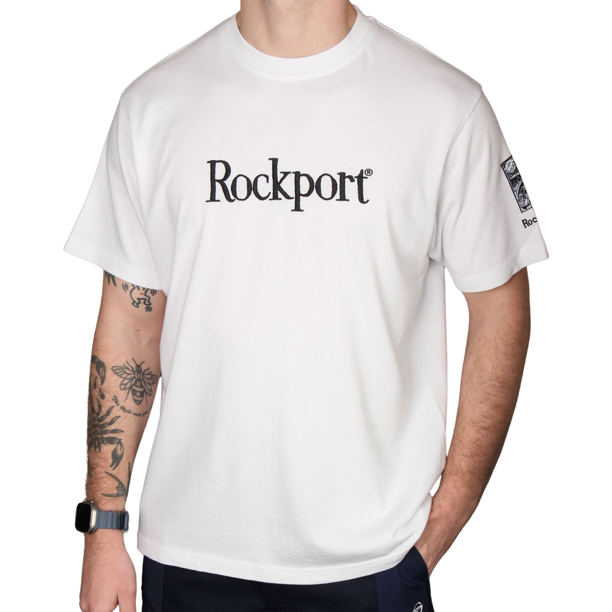 Mens Rockport White Highland Front Logo Washed S/s T Shirt