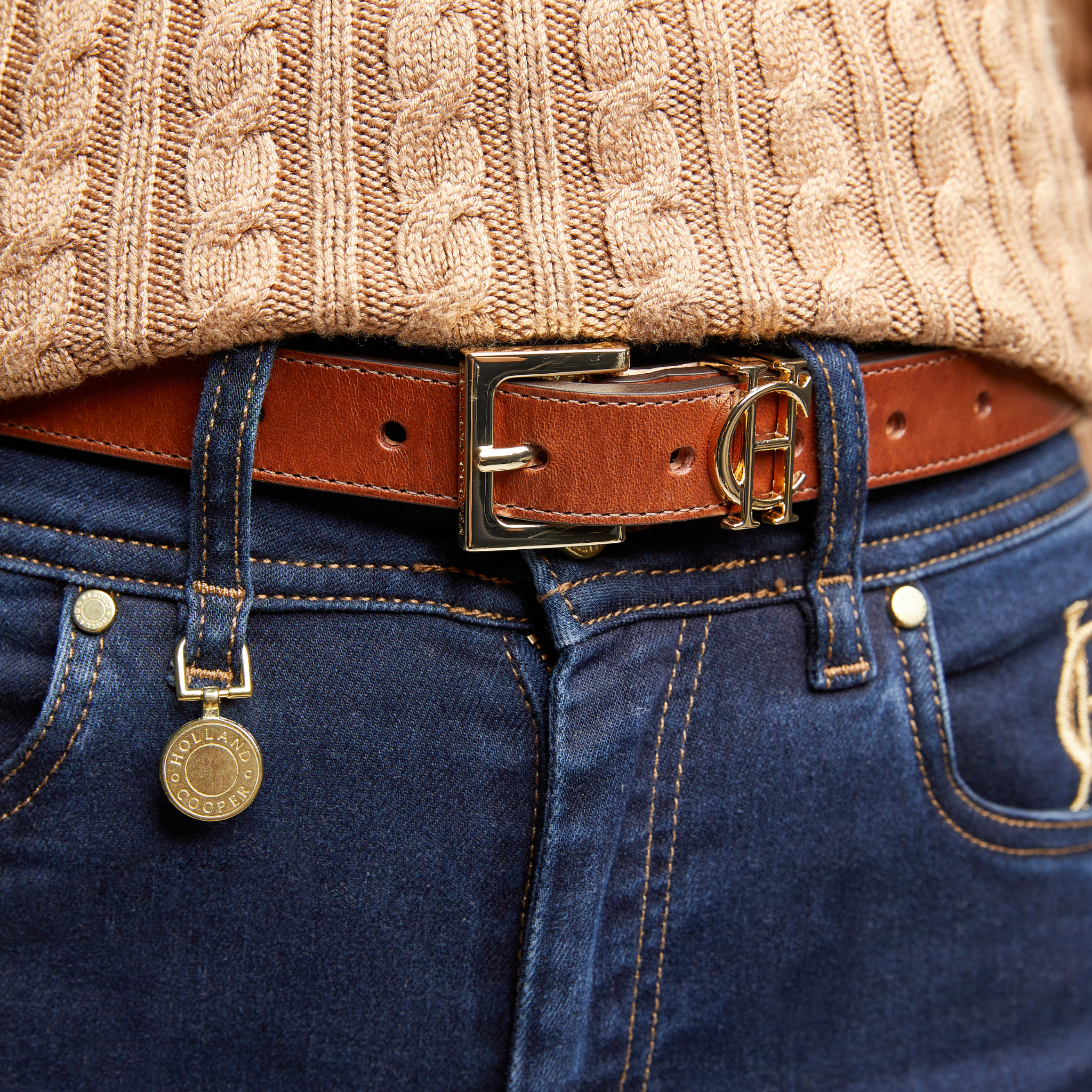 Womens Holland Cooper Tan Slim Logo Belt