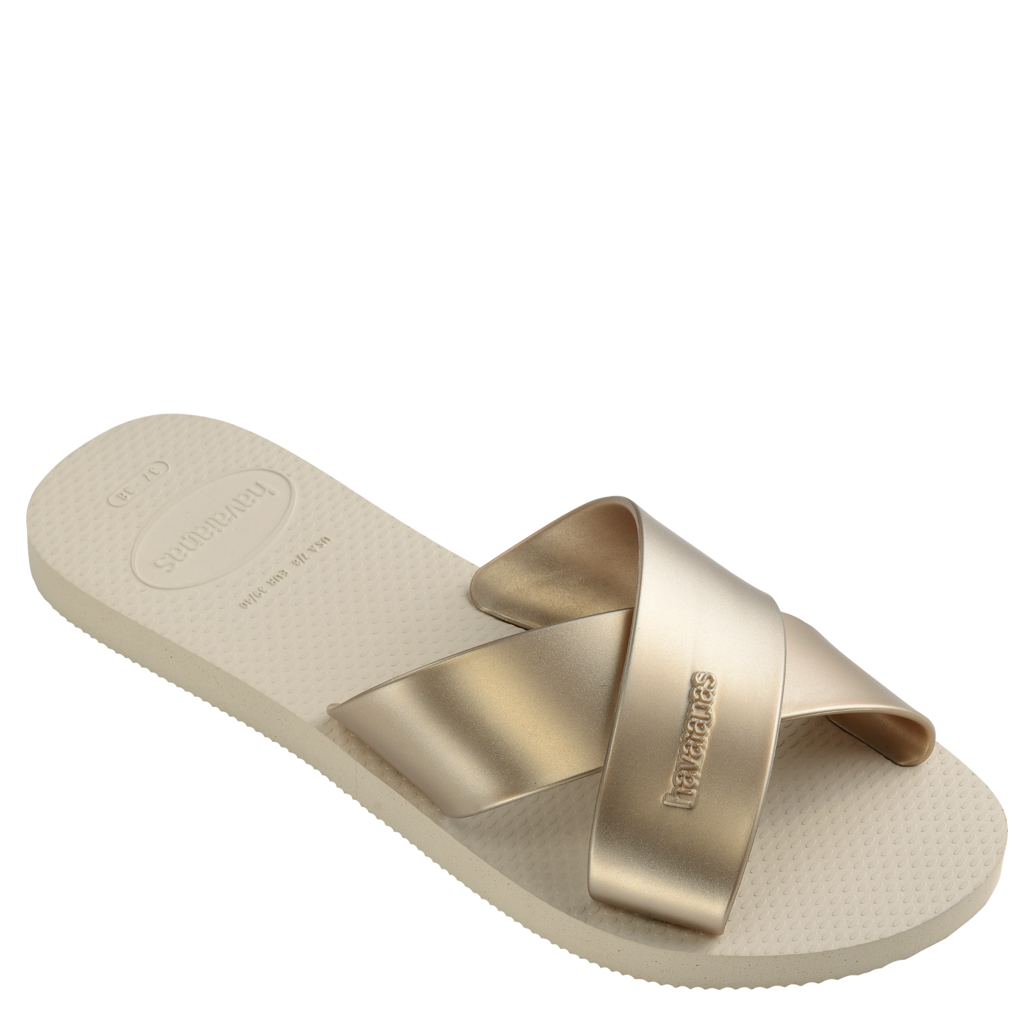 Womens Havaianas Beige Aqua Metallic Slides