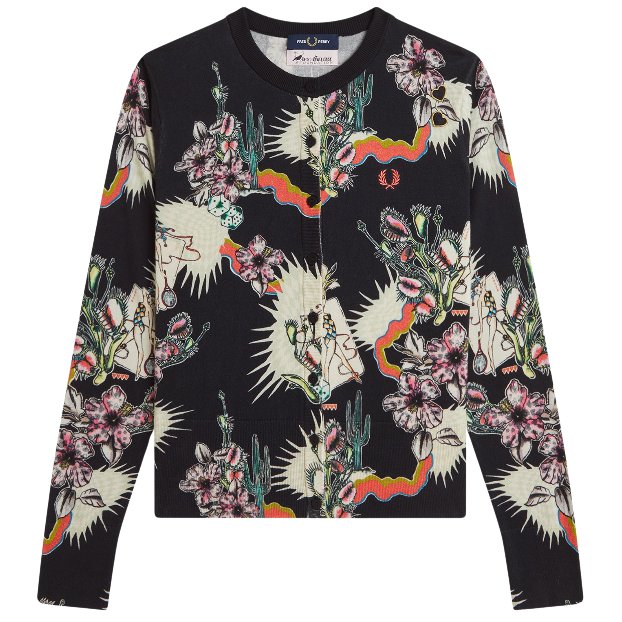 Womens Fred Perry x  Amy Winehouse Black Printed Cardigan