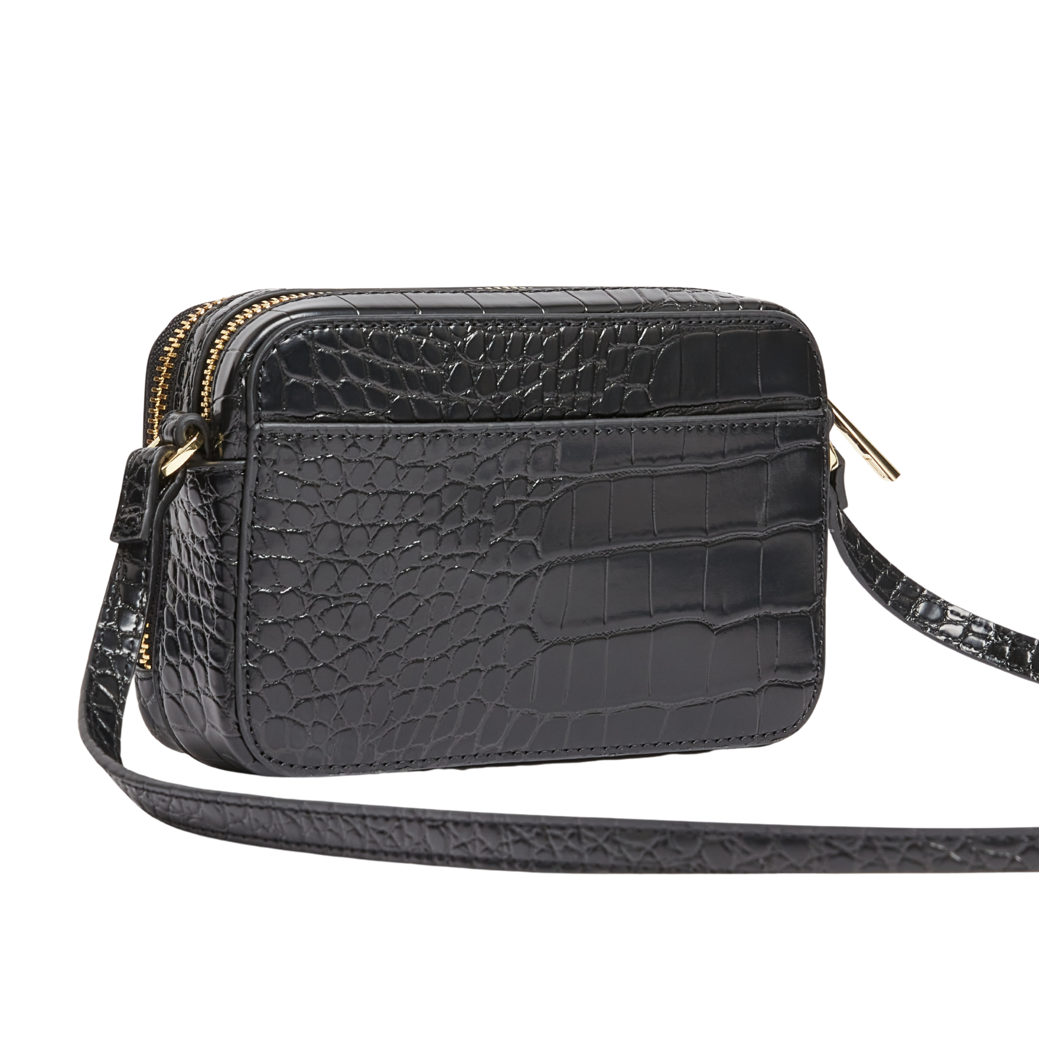 Womens Ted Baker Black Croc Stina Double Zip Mini Camera Bag