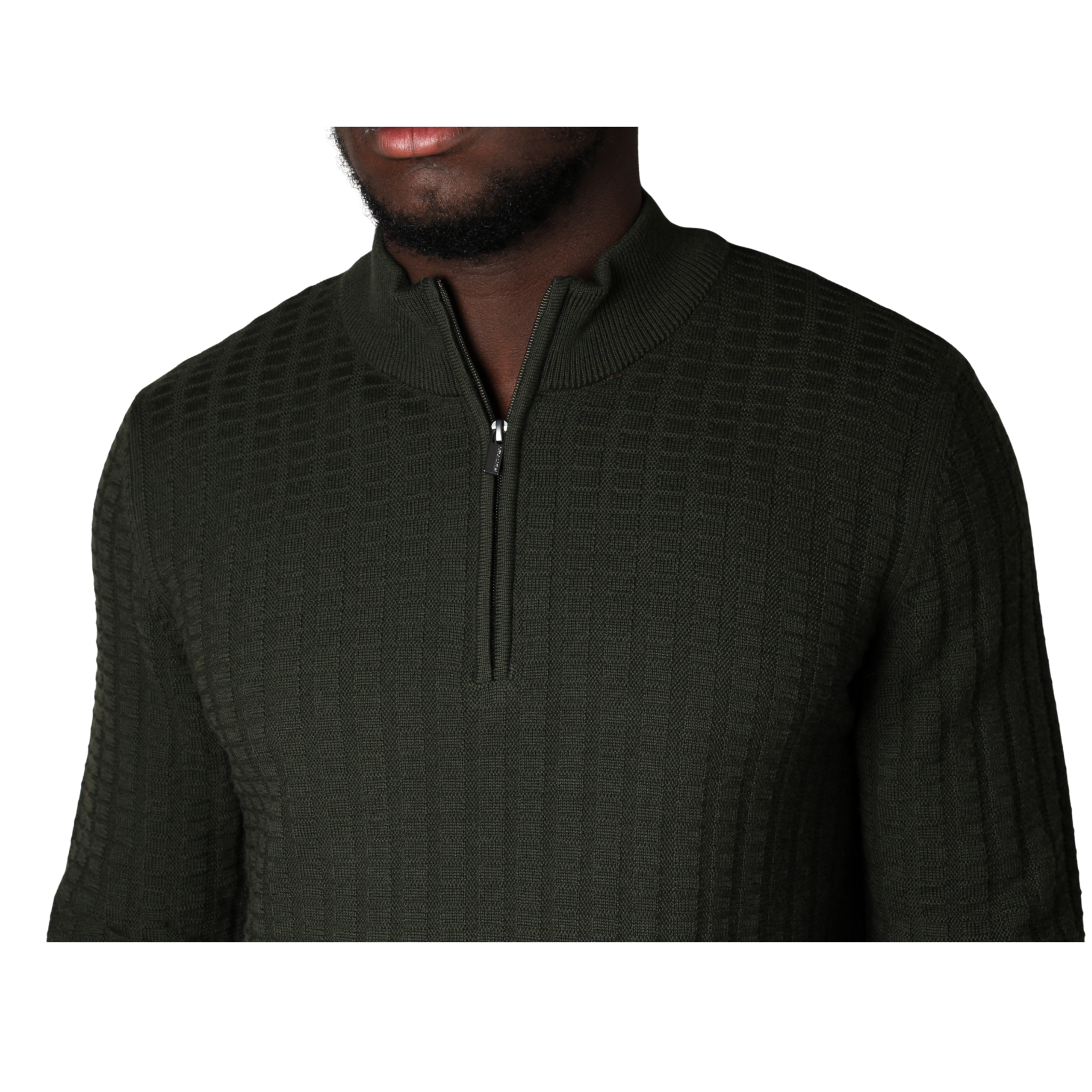 Mens Remus Uomo Green Grid Structure Half Zip Knit