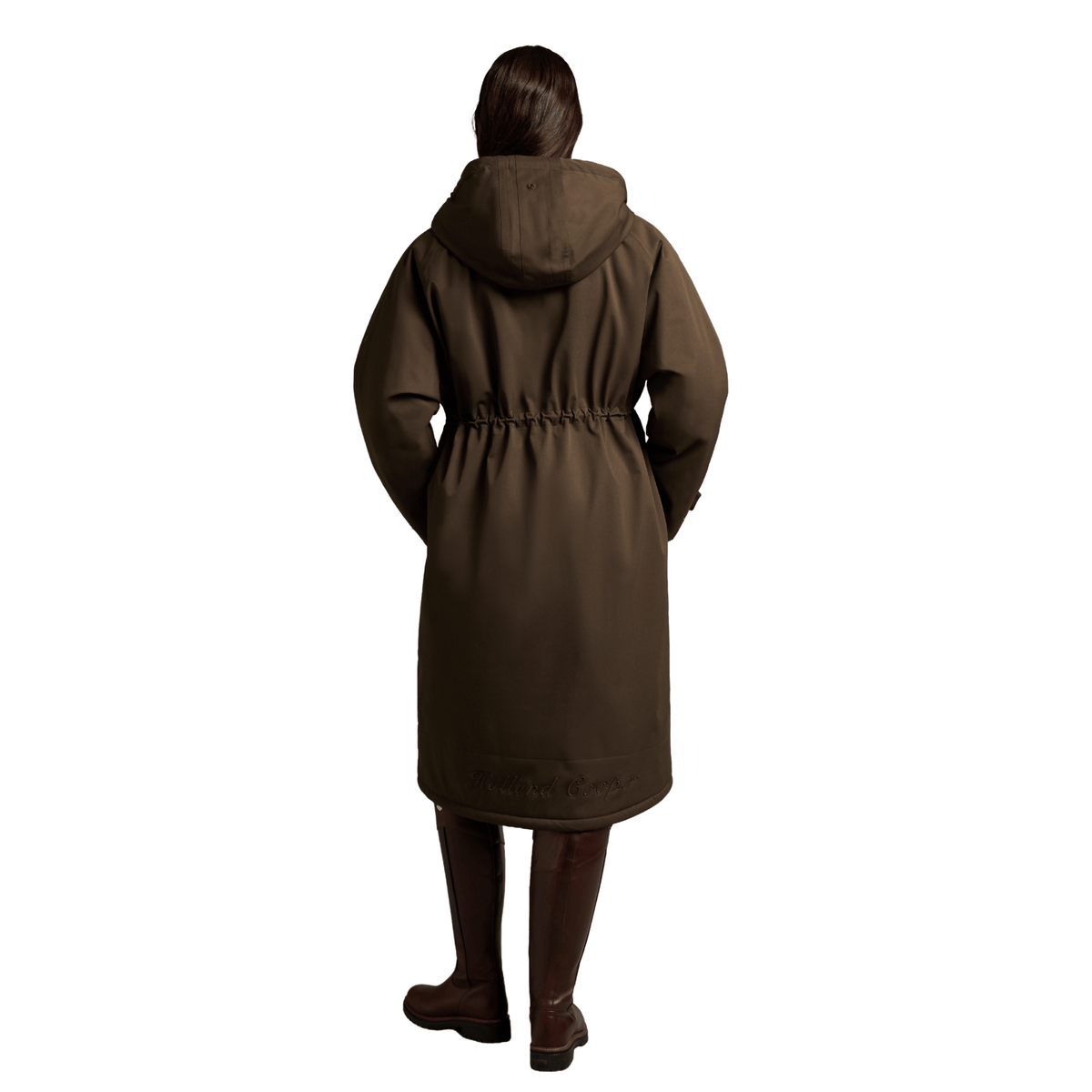 Womens Holland Cooper Olive Brown One-Size Waterproof Longline Parka