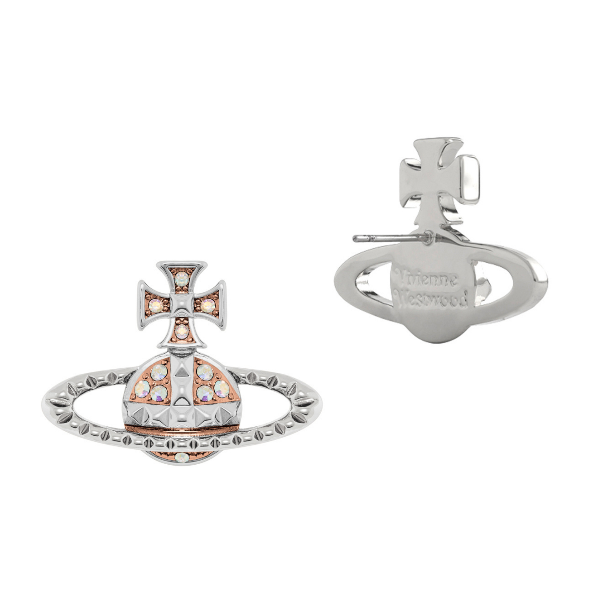 Vivienne Westwood Rhodium/Pink Gold/Crystal Mayfair Bas Relief Earrings