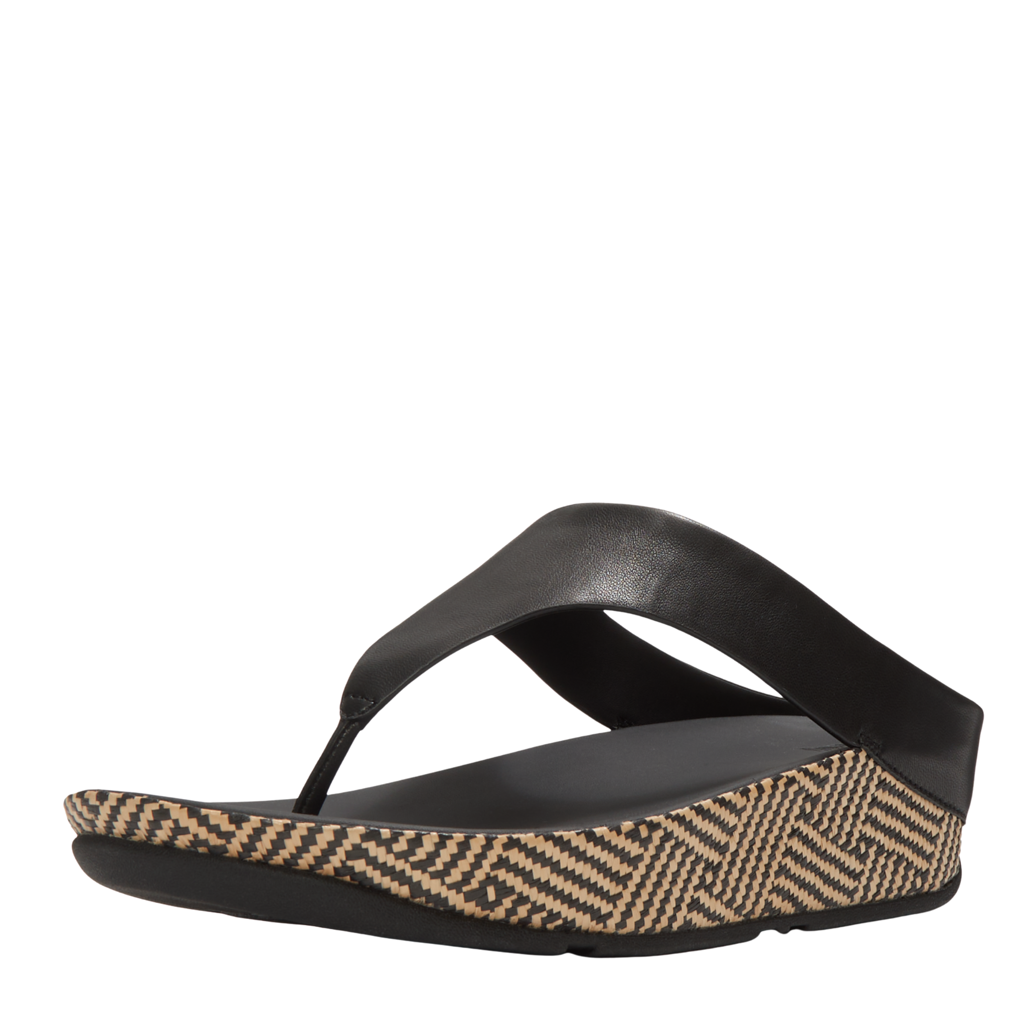 Womens FitFlop Black Graphic-Weave Lulu Lux Leather Toe-Post Sandals