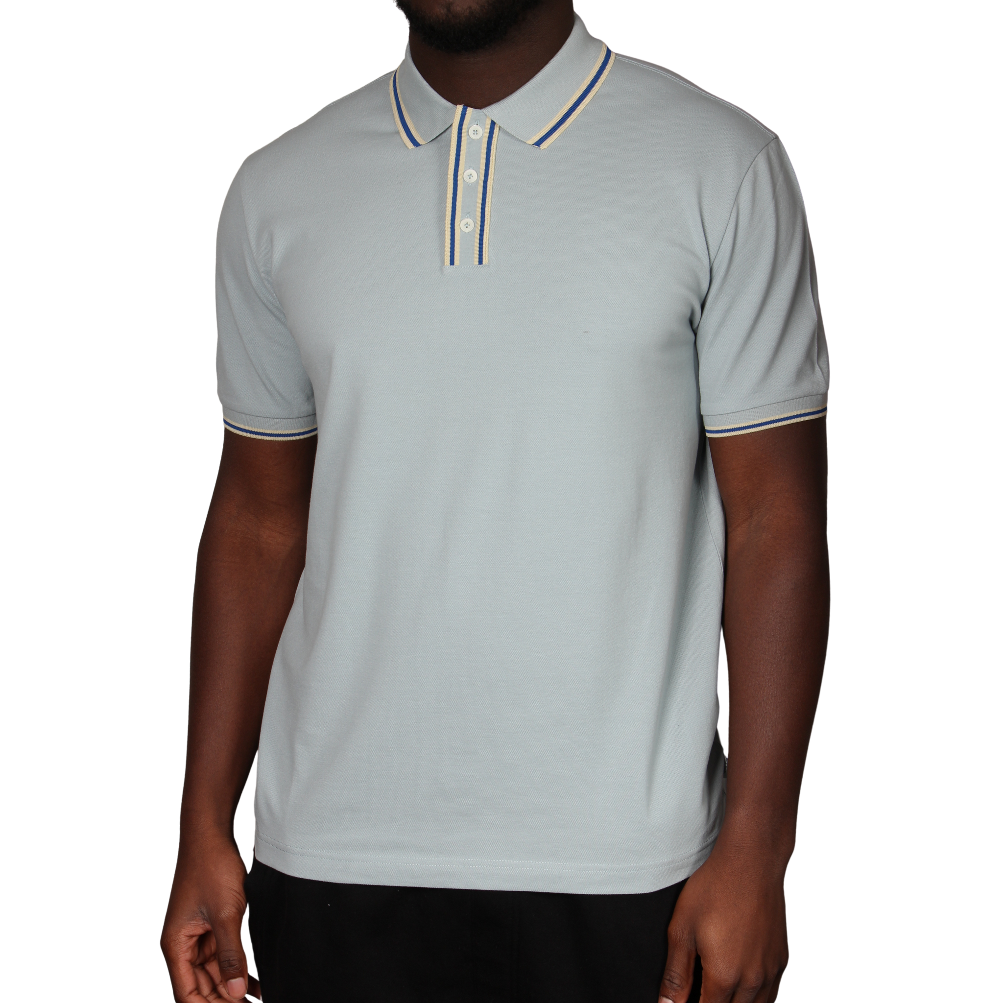 Mens Paul Smith Pale Blue Tipped Button Reg Fit S/s Polo