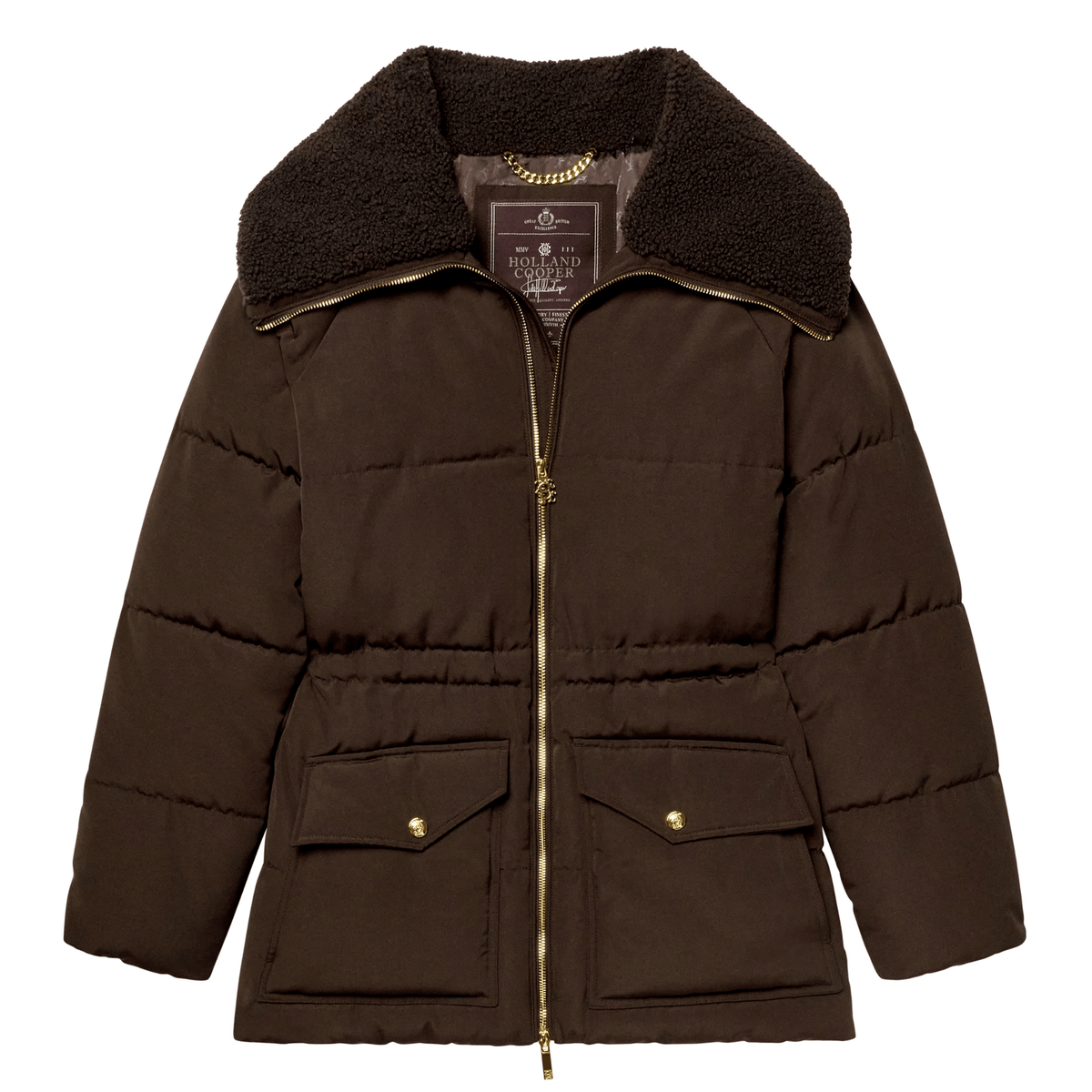 Womens Holland Cooper Chocolate Borg Collar Padded Coat