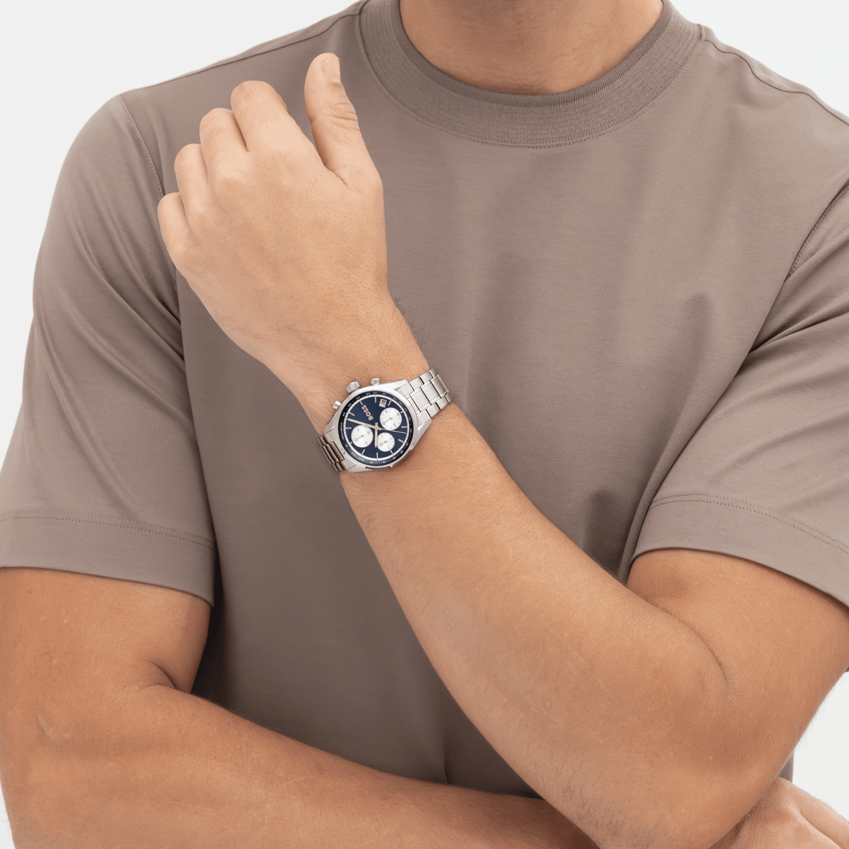 Mens BOSS Silver/Blue Grand Prix Touring Bracelet Watch