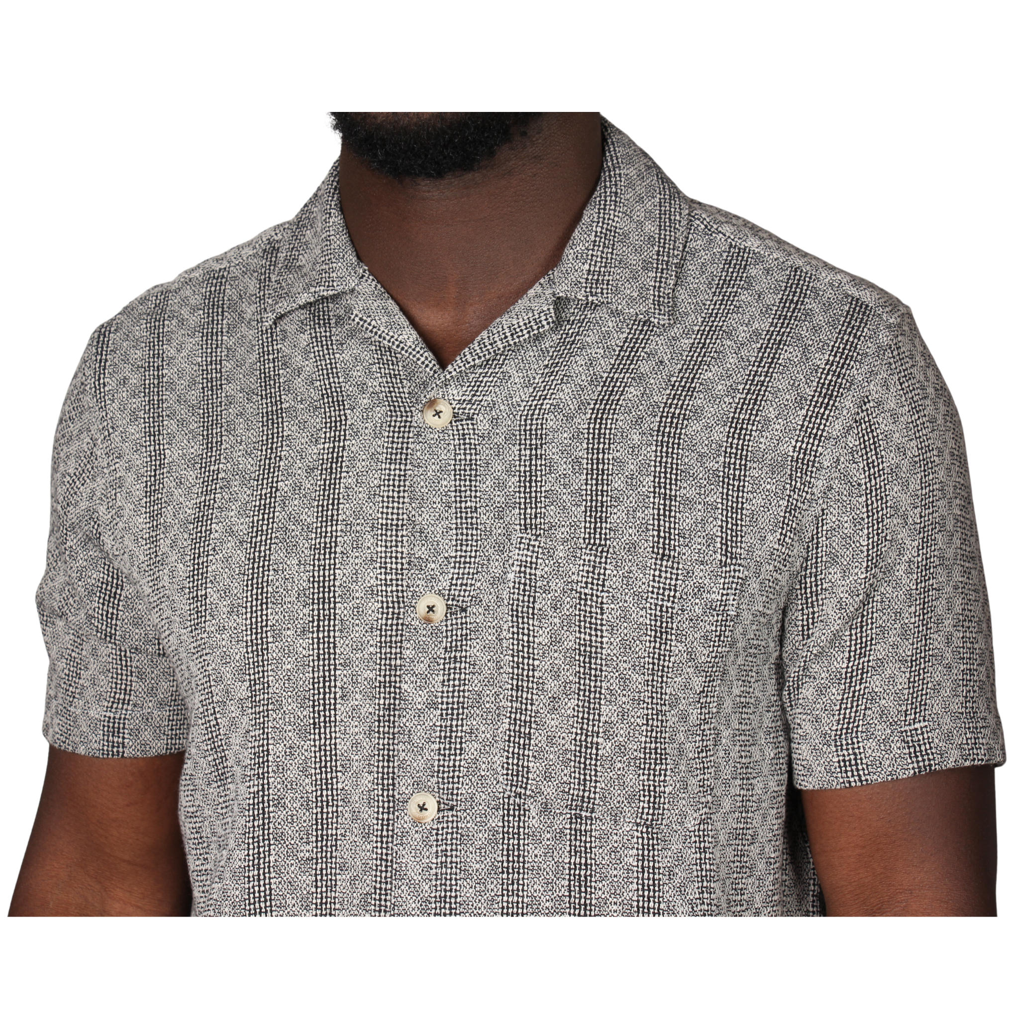 Mens Remus Uomo Charcoal Woven Knit Tapered S/s Shirt