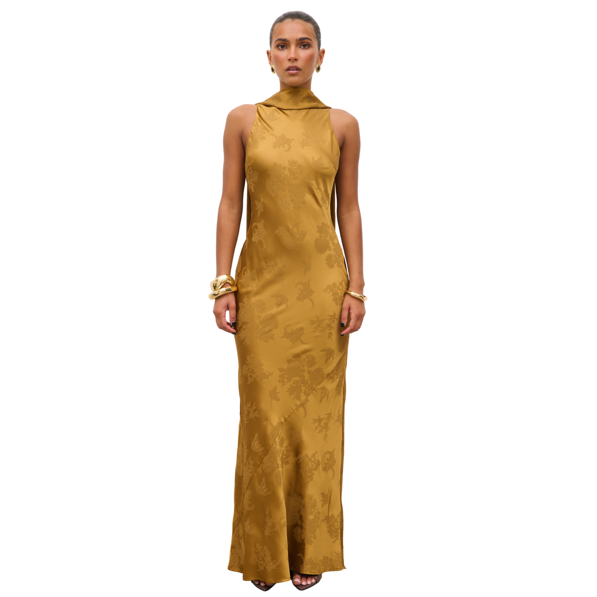 Womens Pretty Lavish Dark Honey Lethe Scarf Maxi Dress