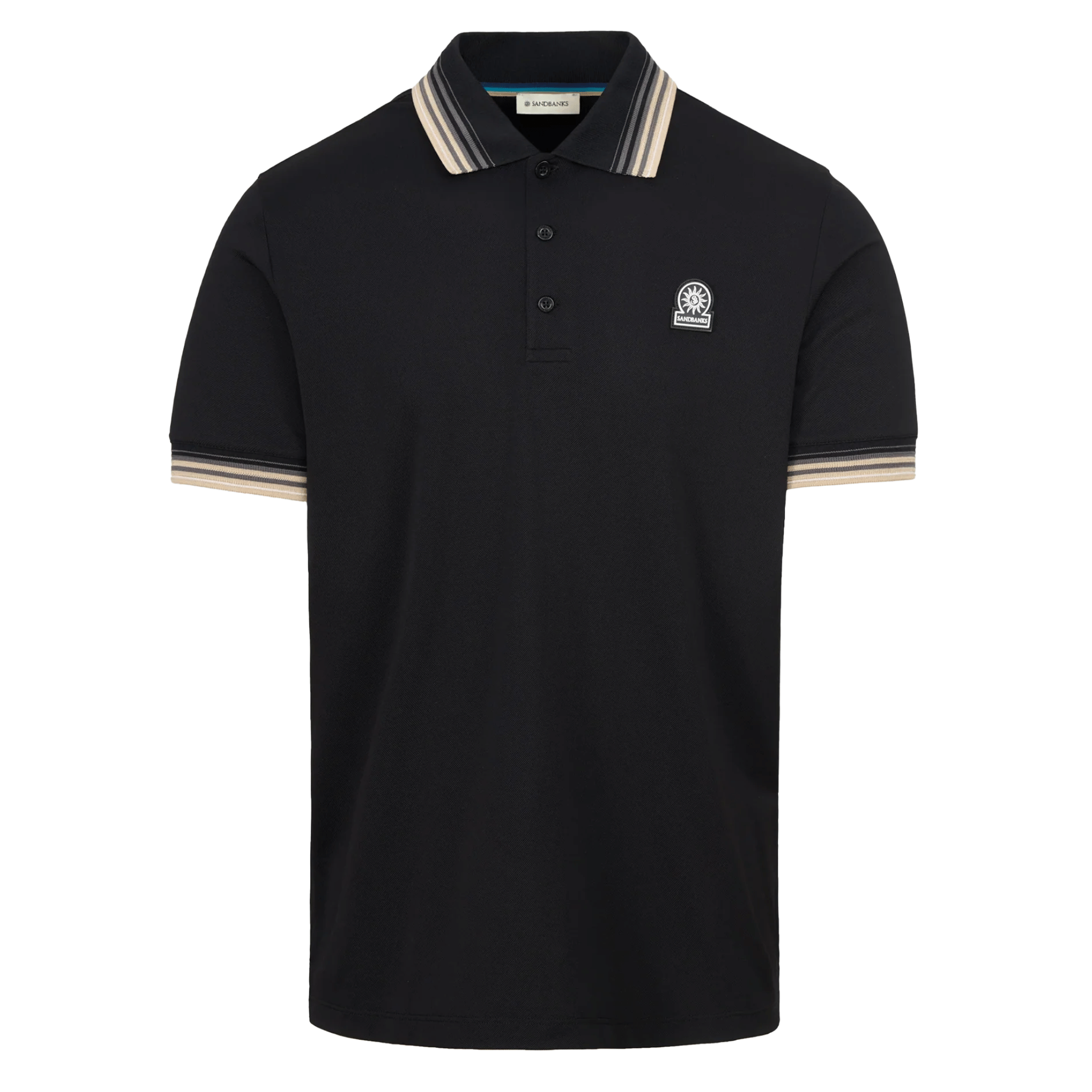 Mens Sandbanks Black Gradient Rib S/s Polo Shirt