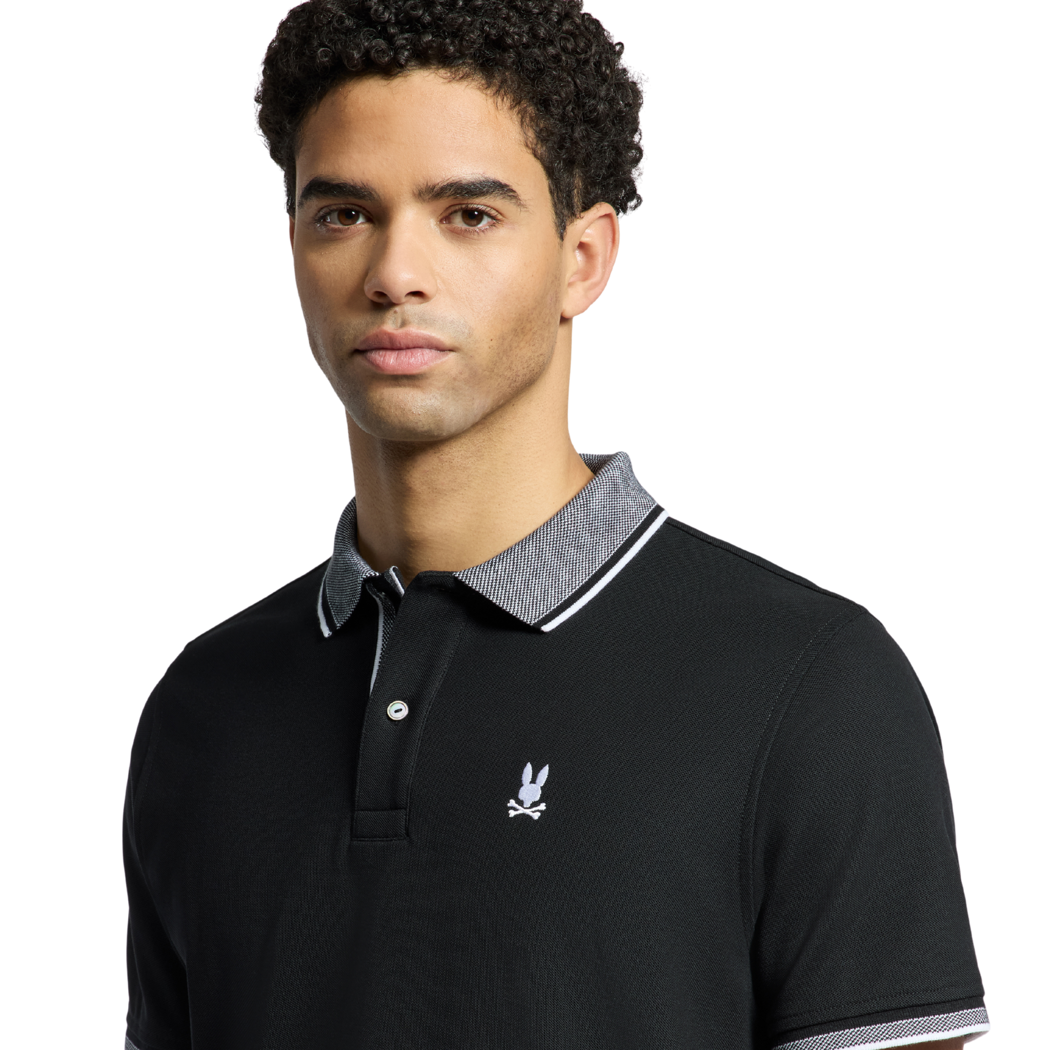 Mens Psycho Bunny Black Evandale Oxford Collar Pique S/s Polo