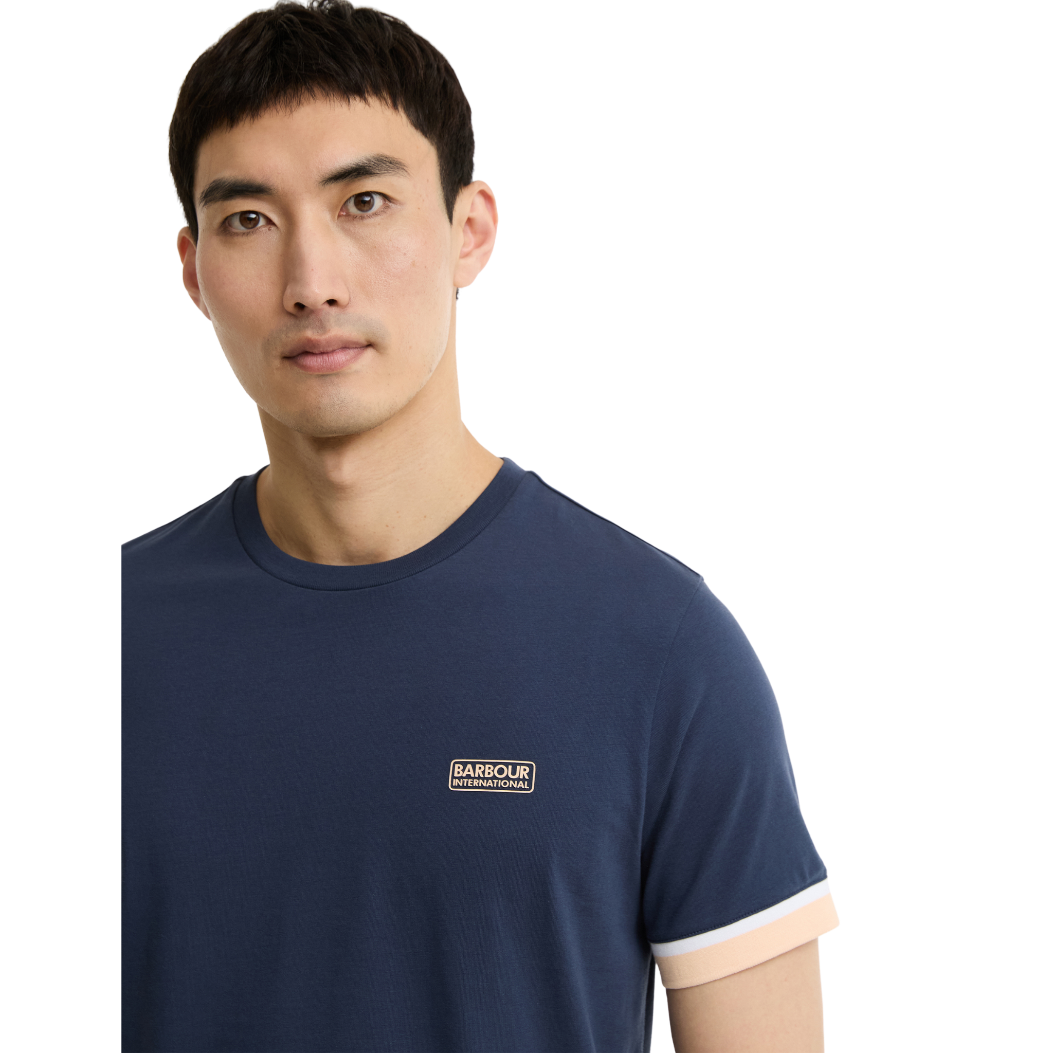 Mens Barbour International Oxford Navy Deep Cuff Evan S/s T Shirt