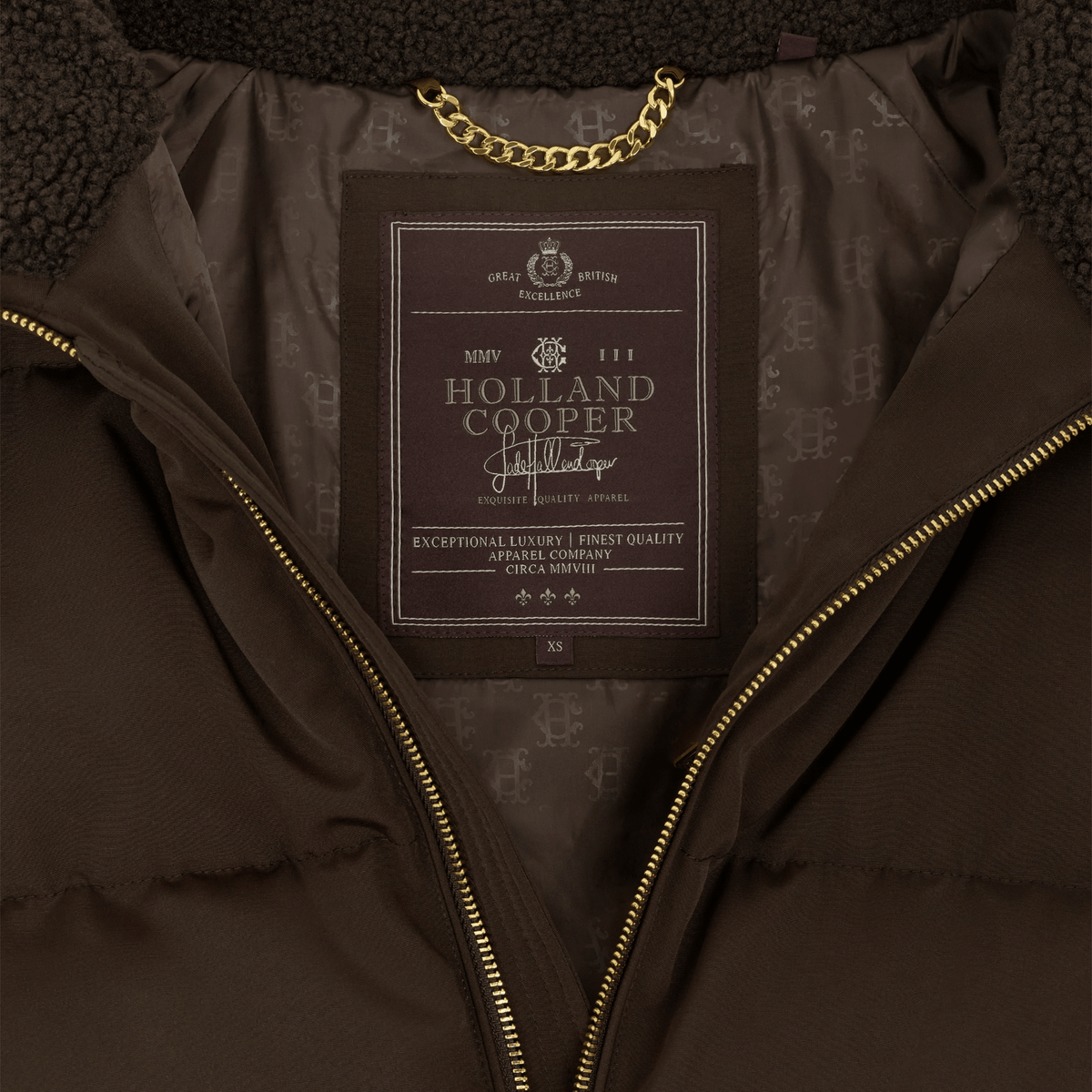 Womens Holland Cooper Chocolate Borg Collar Padded Coat