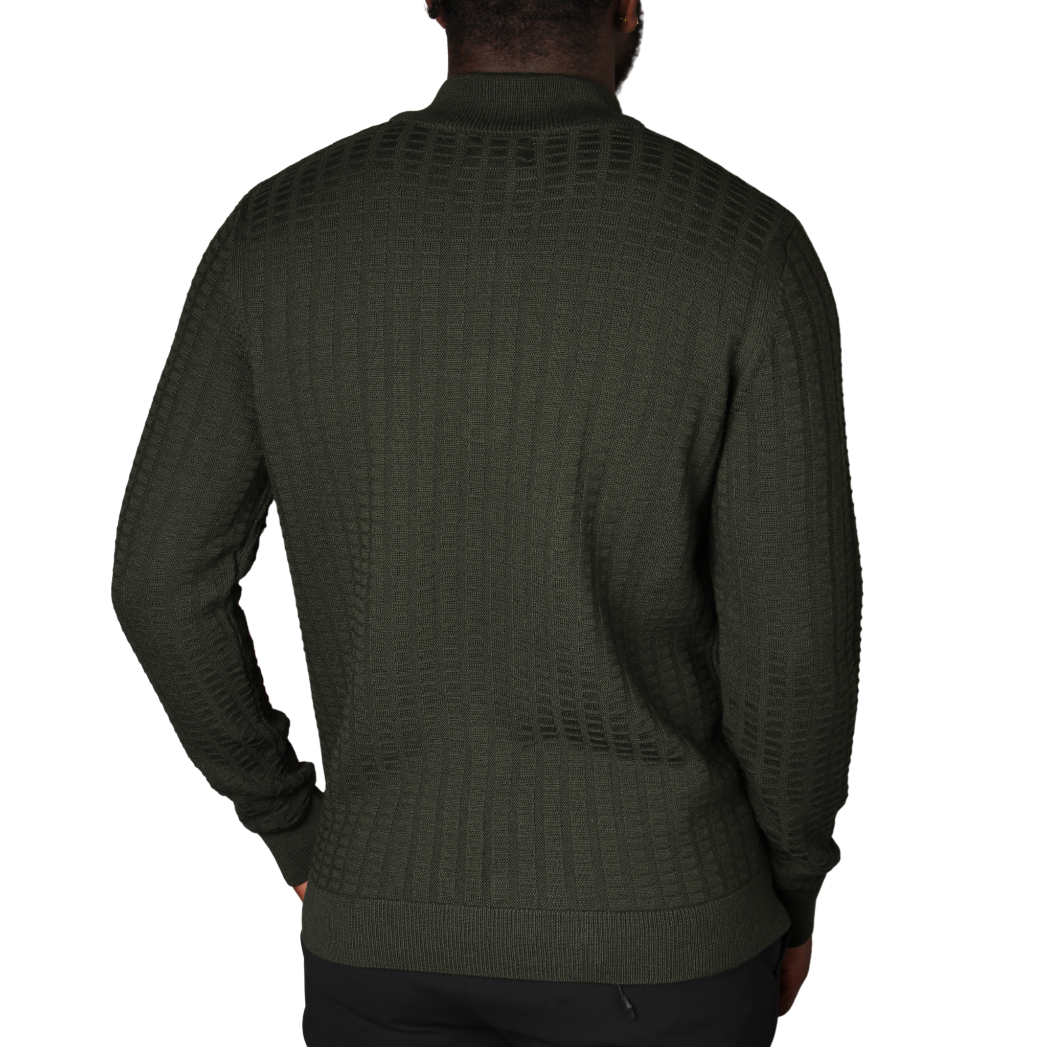 Mens Remus Uomo Green Grid Structure Half Zip Knit