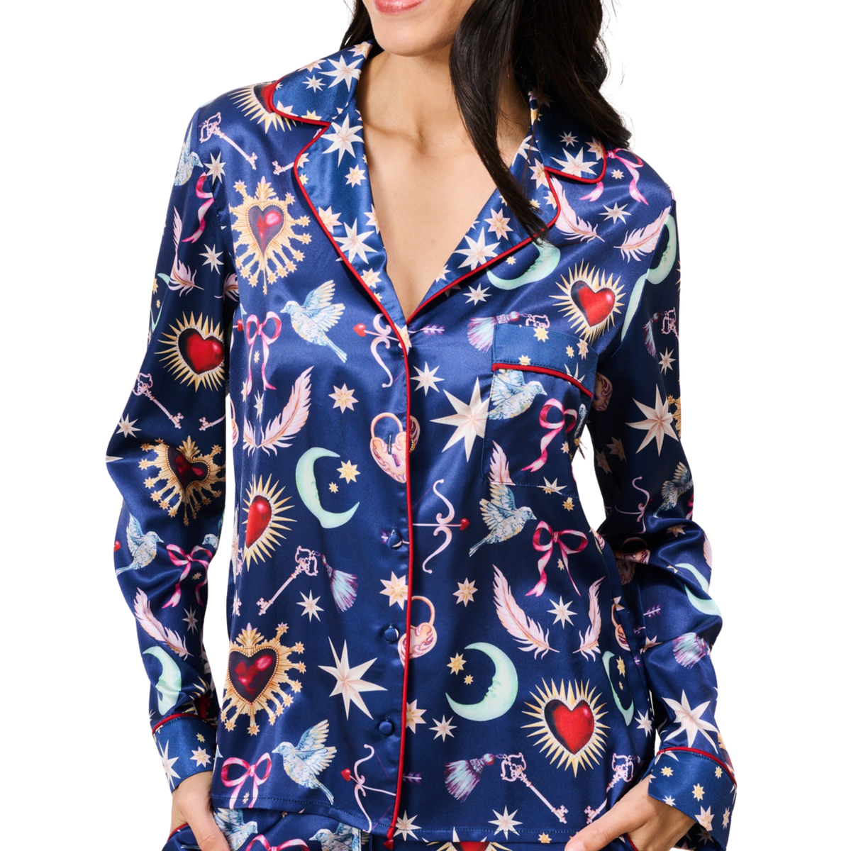 Womens Hope & Ivy Navy Friday Satin Print Pyjamas