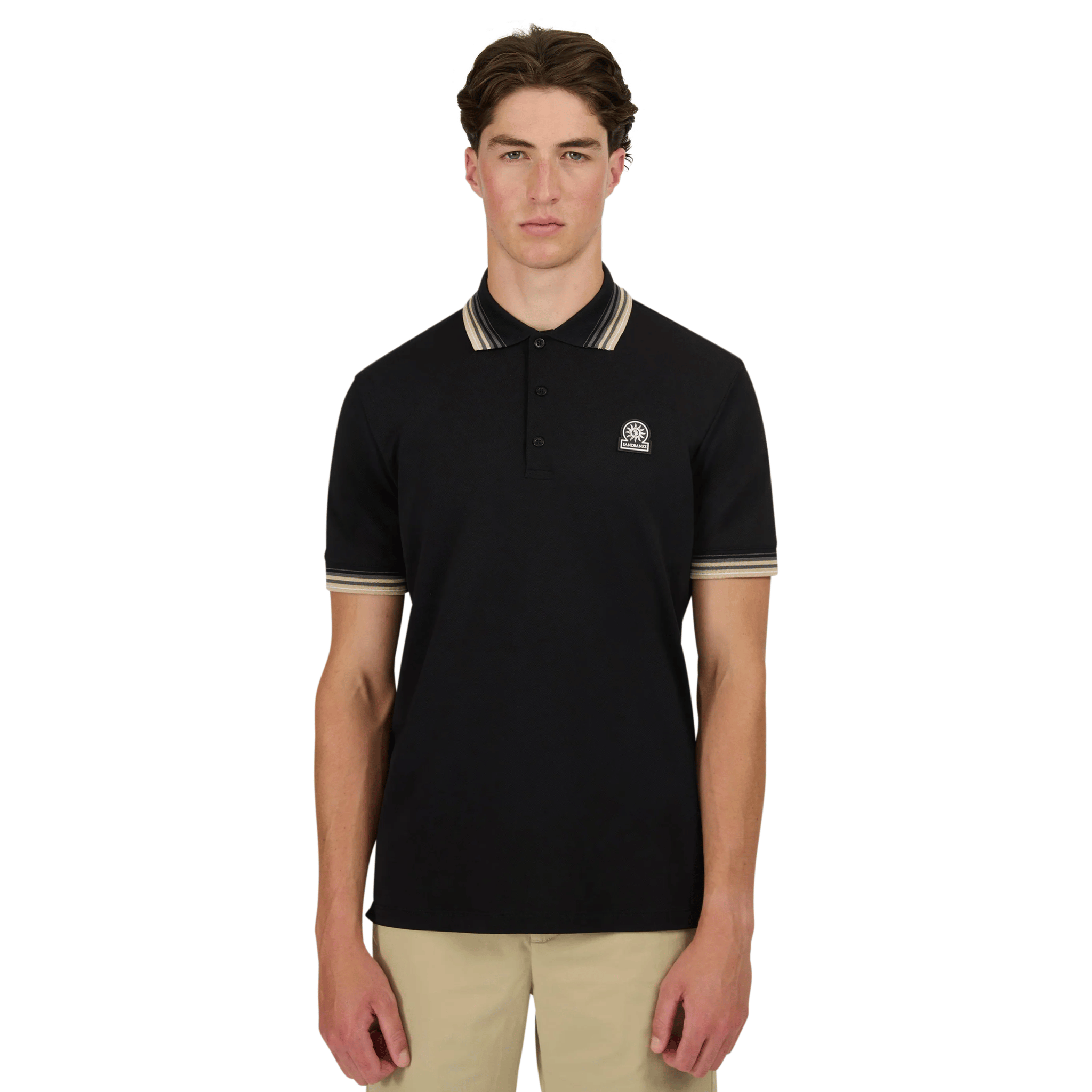Mens Sandbanks Black Gradient Rib S/s Polo Shirt