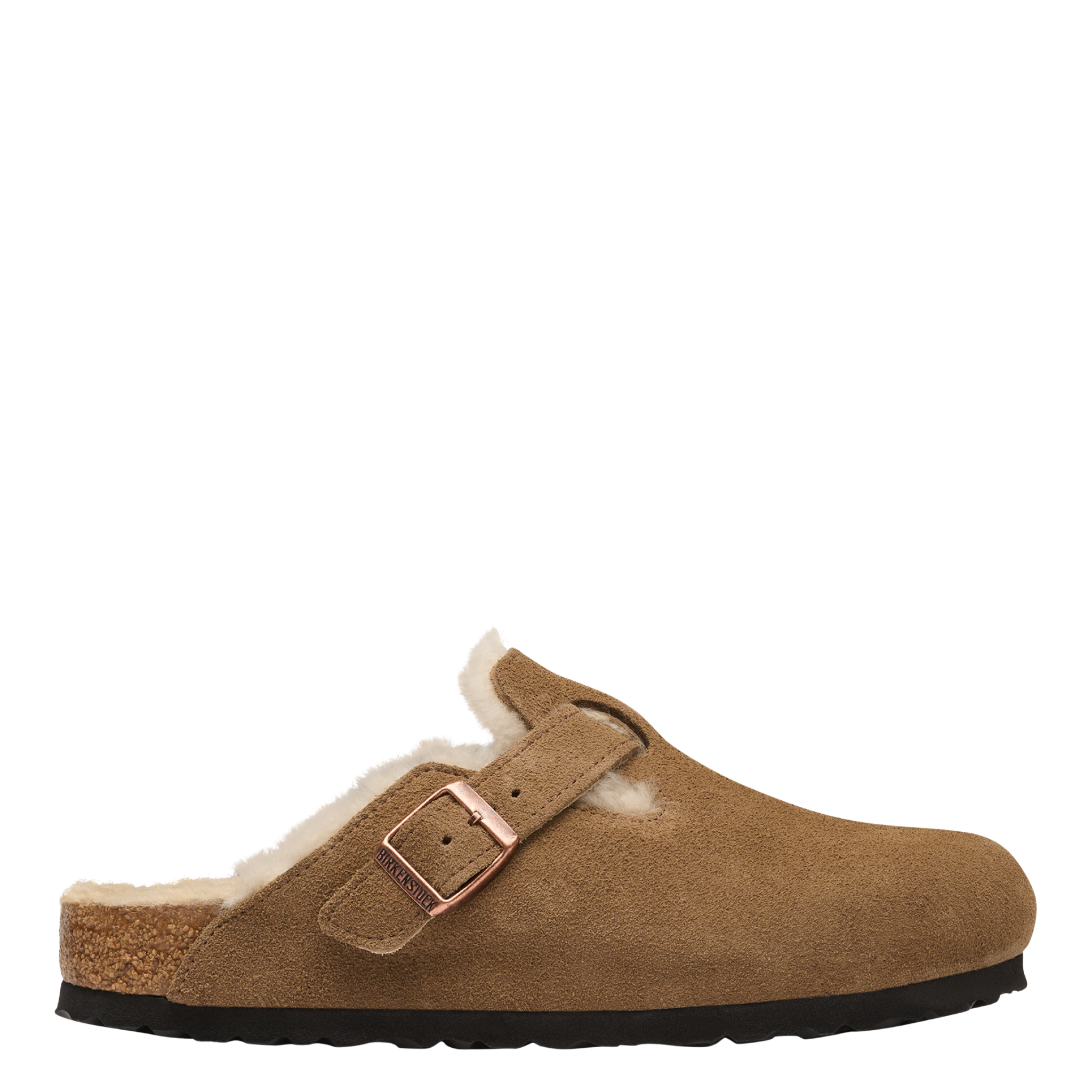Womens Birkenstock Dark Tea Boston Shearling Suede Clogs