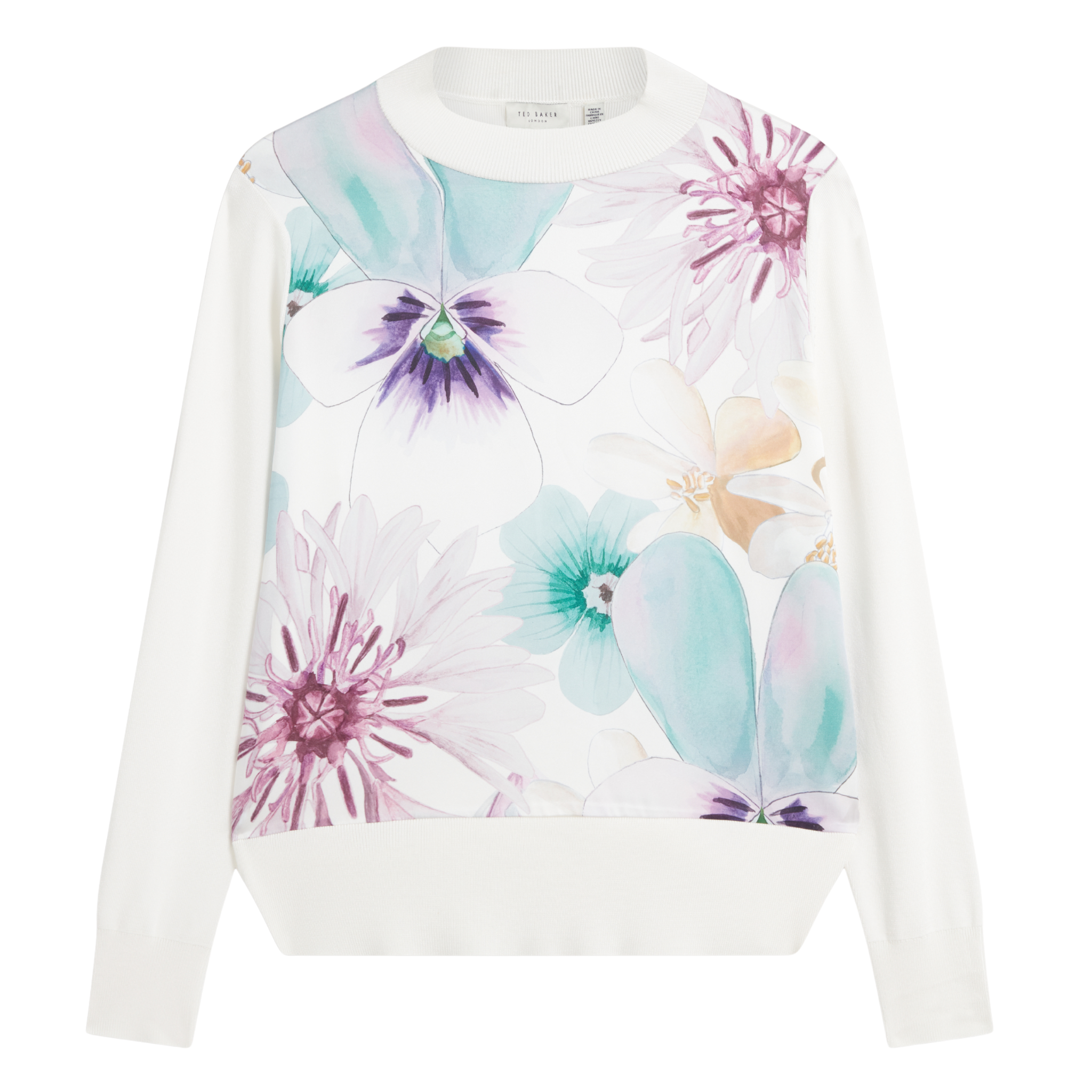 Womens Ted Baker Ivory Jakkia Printed Woven Front Knitted Jumper