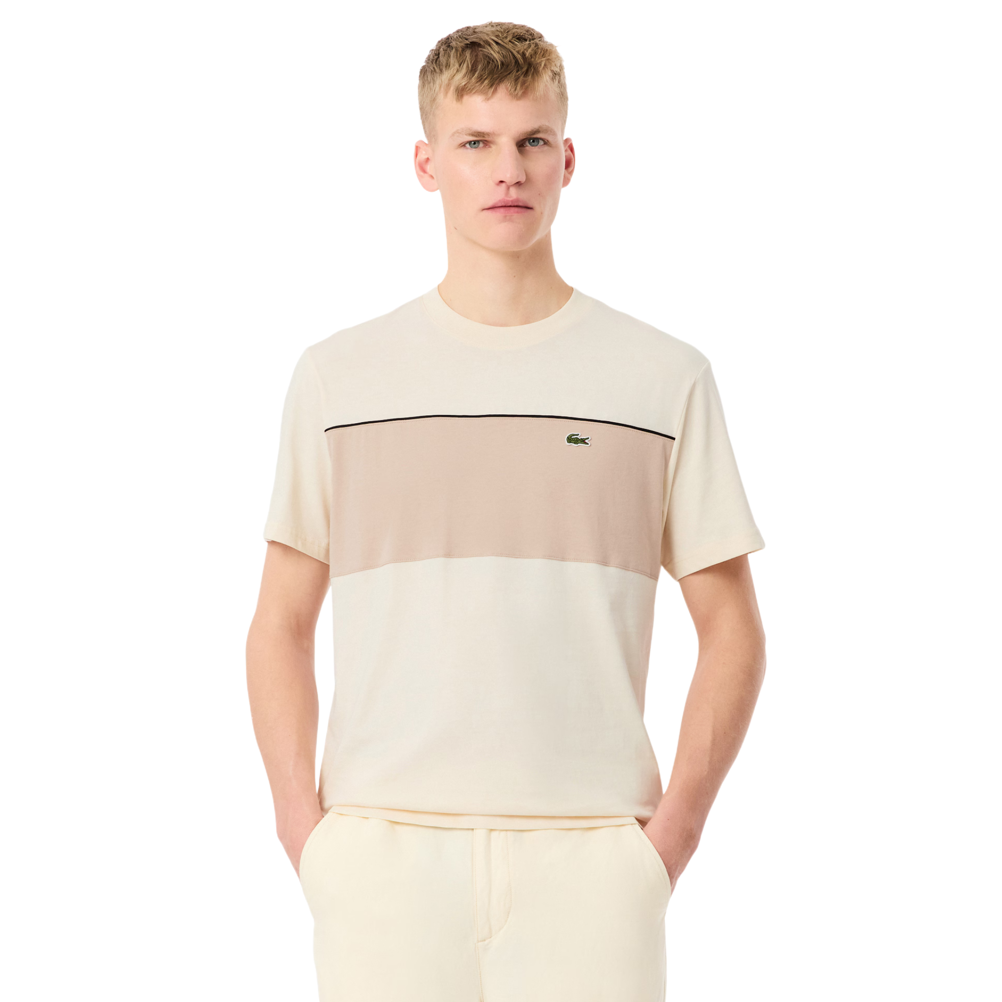 Mens Lacoste Beige Colour Block S/s T Shirt