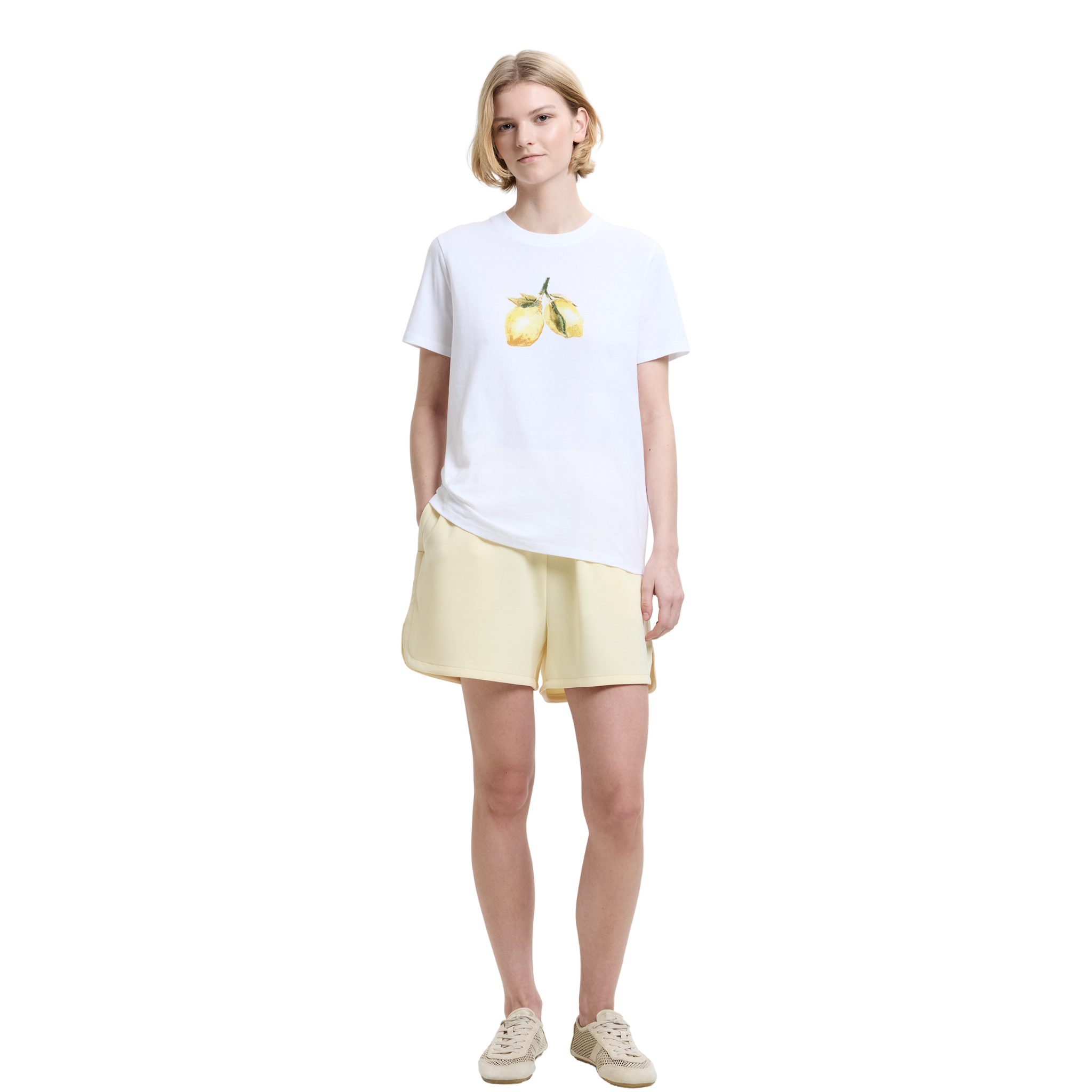 Womens French Connection Linen White Lemons S/s T Shirt