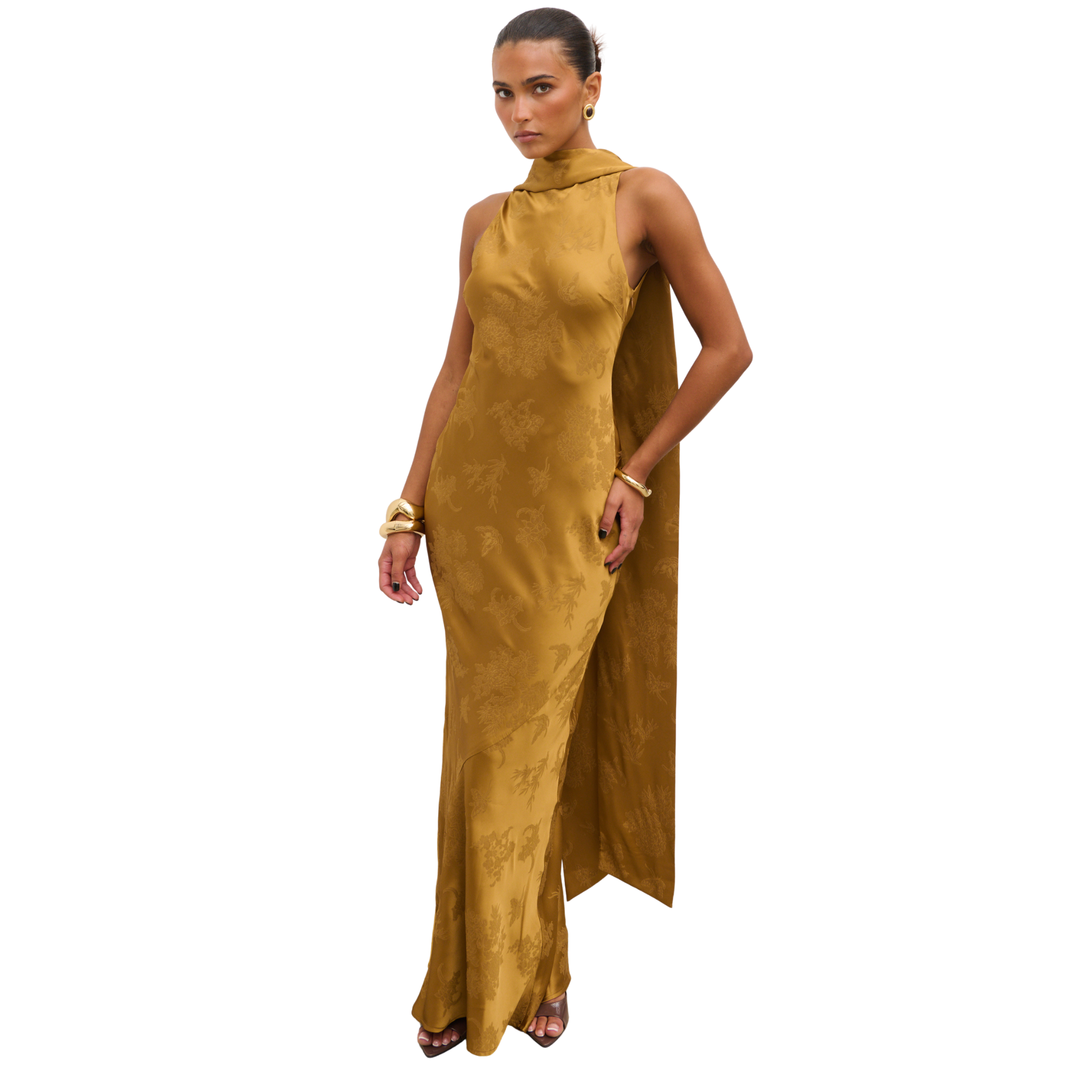 Womens Pretty Lavish Dark Honey Lethe Scarf Maxi Dress