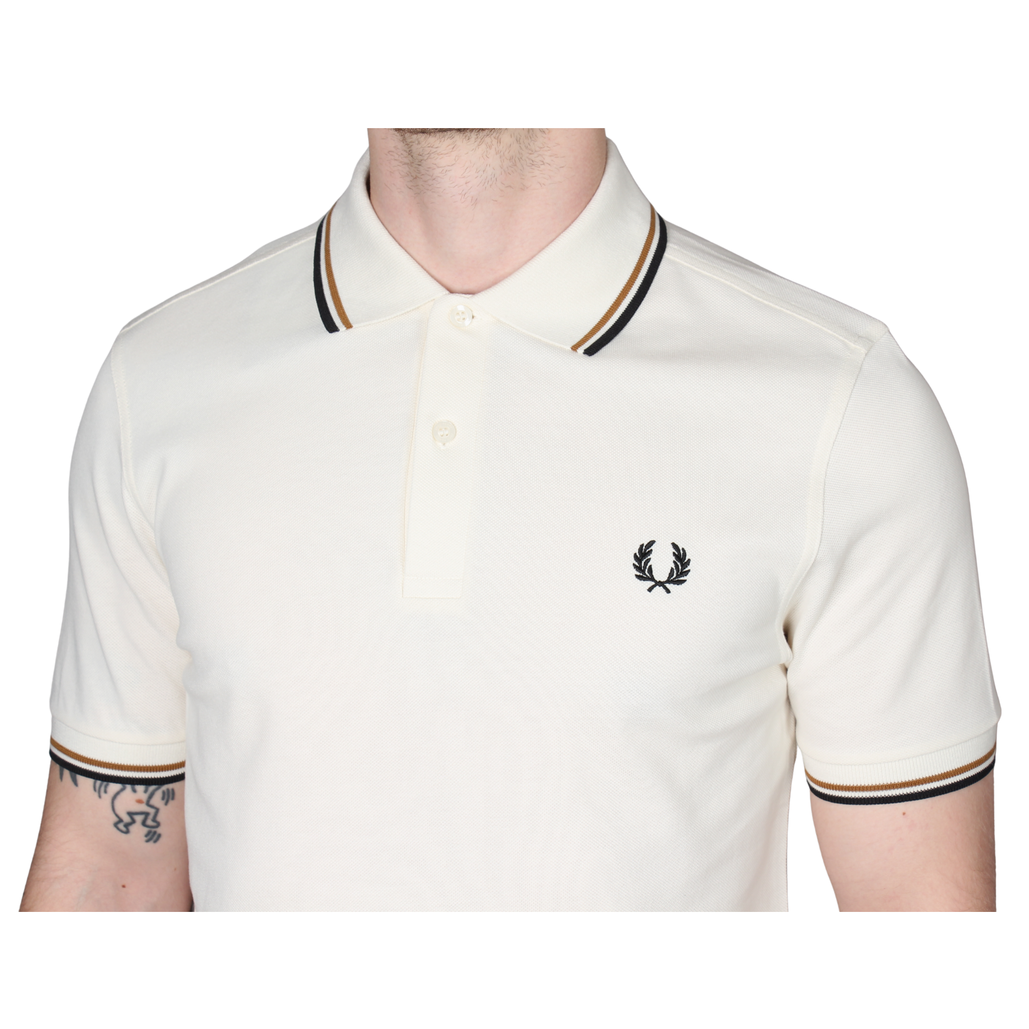 Mens Fred Perry Ecru/Dark Caramel/Black Twin Tipped S/s Polo