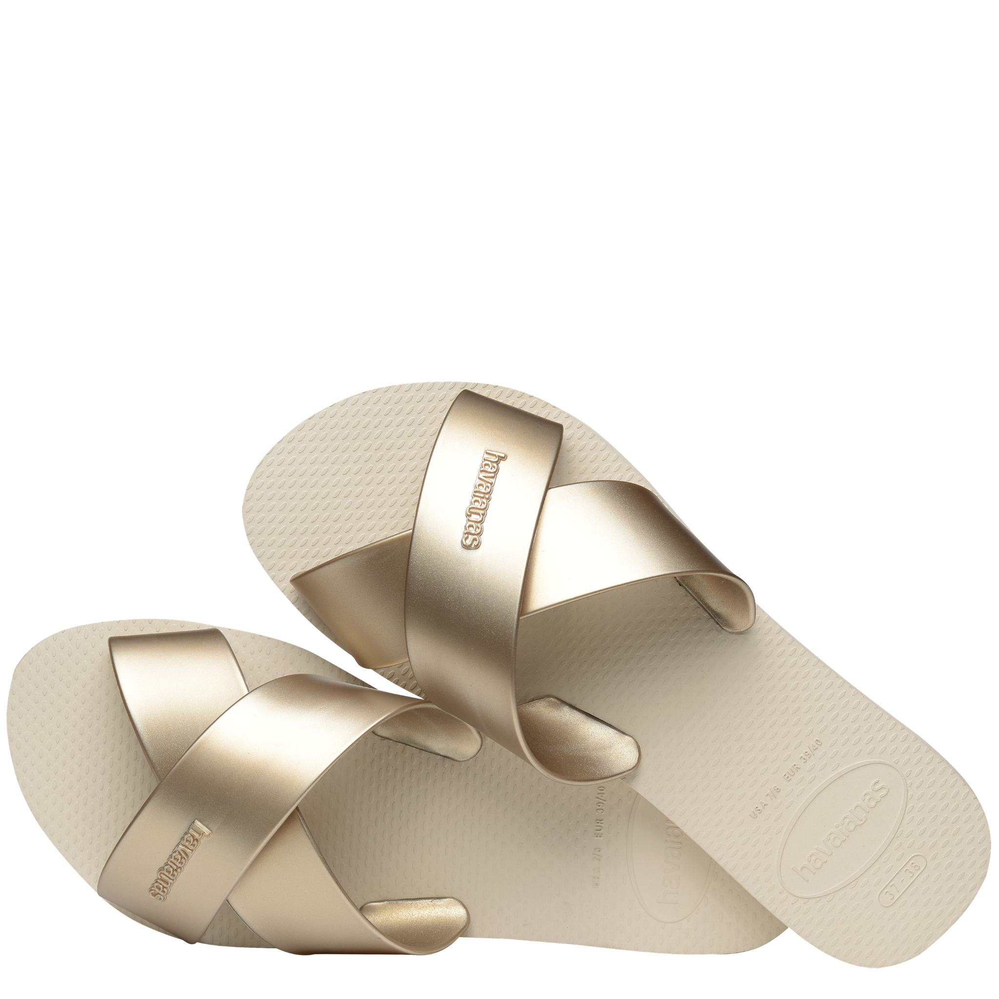 Womens Havaianas Beige Aqua Metallic Slides