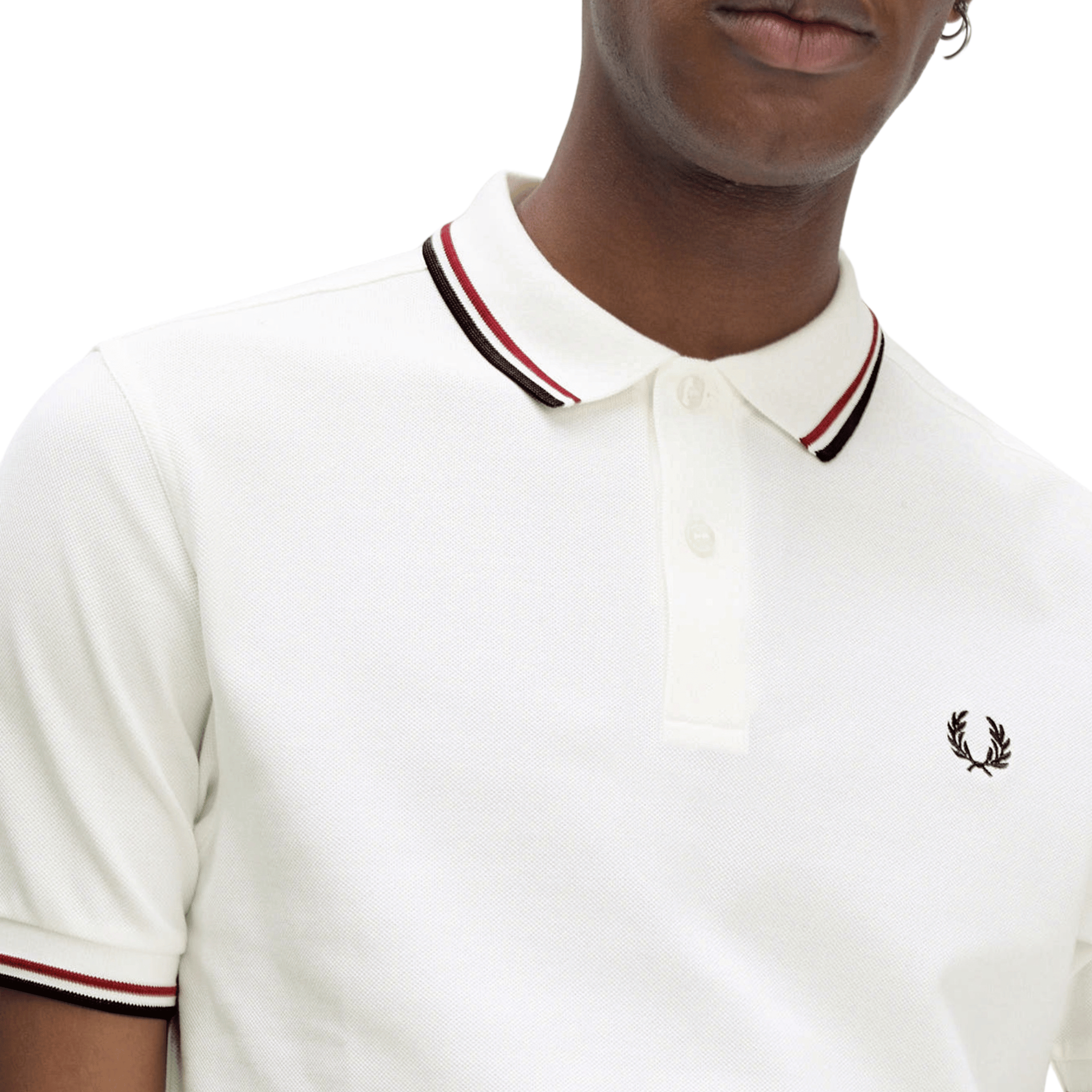 Mens Fred Perry Snow White/Red/Navy Twin Tipped S/s Polo