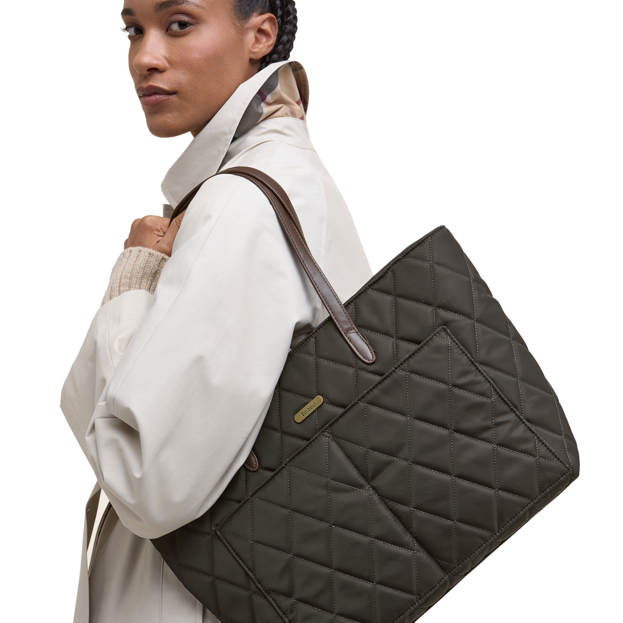Womens Barbour Olive Quilted Tote Bag