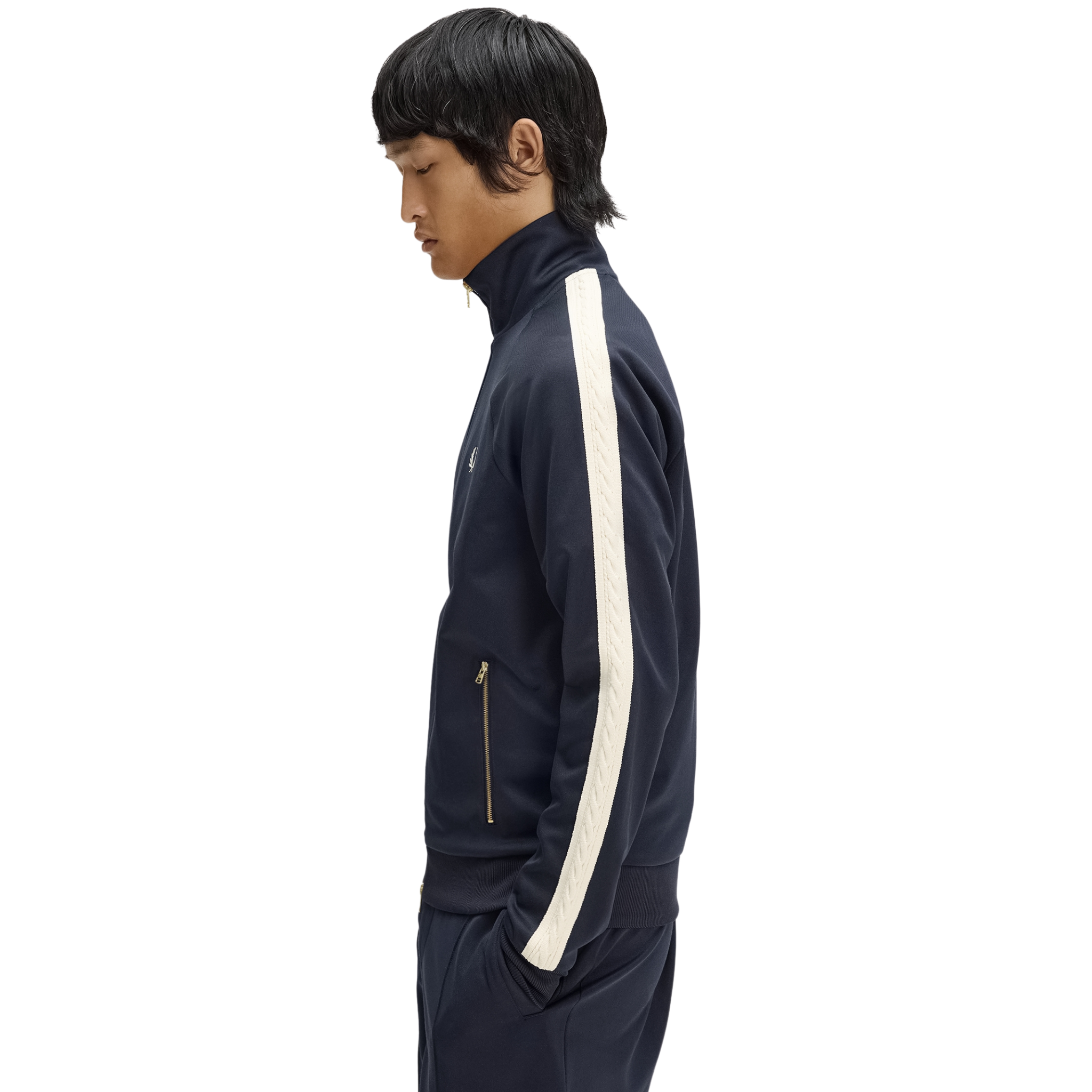 Mens Fred Perry Navy Cable Taped Track Jacket