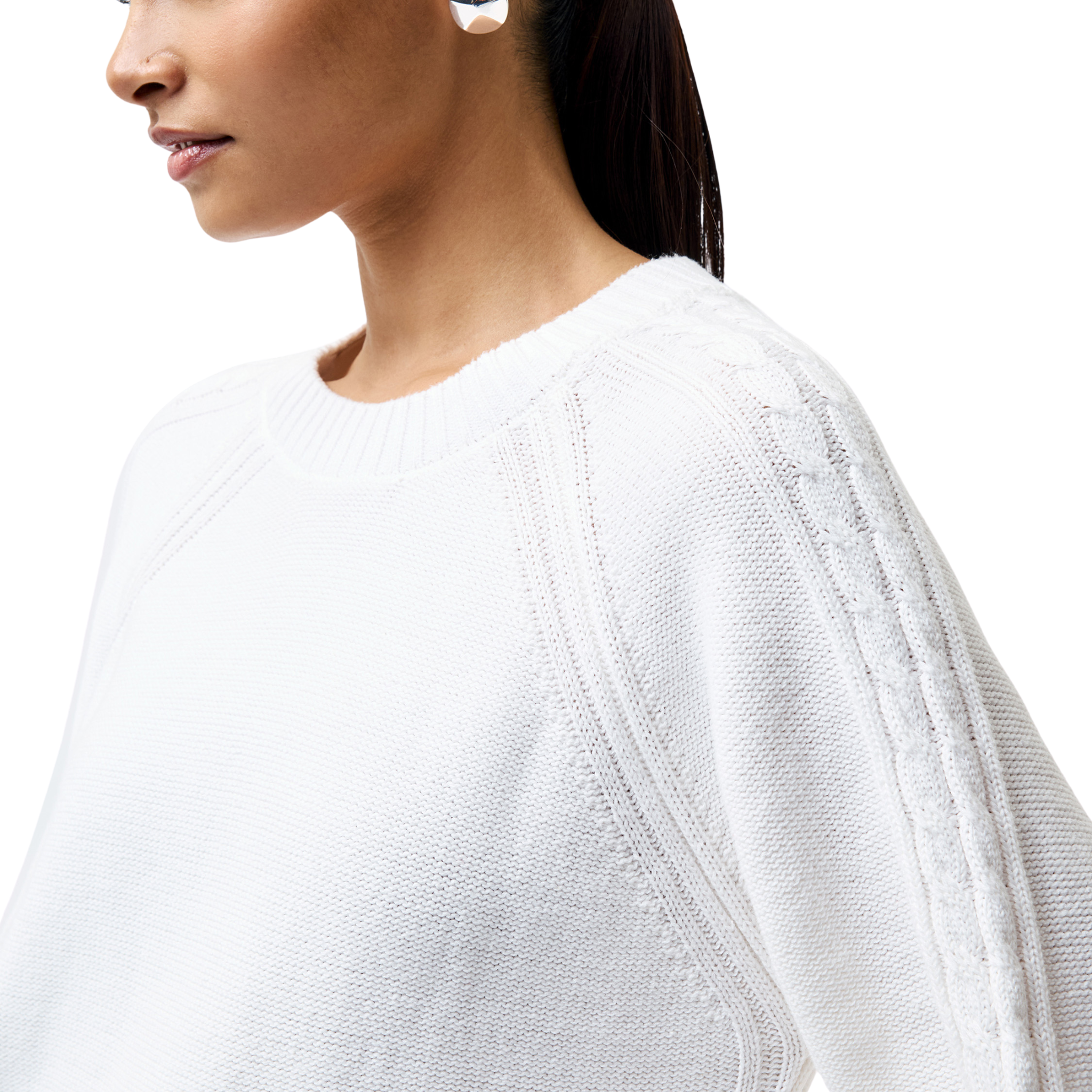 Womens French Connection Linen White Lily Cable Sleeve Jumper