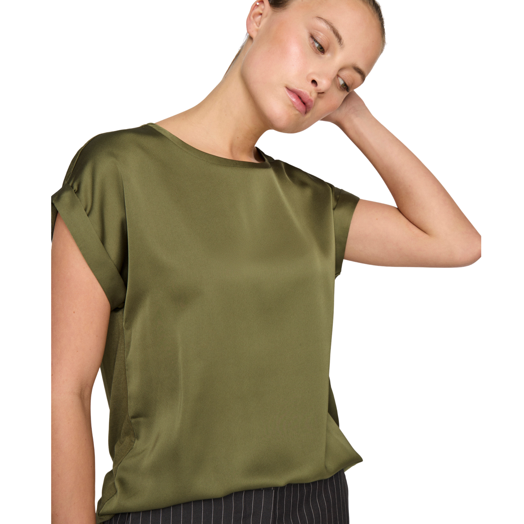 Womens Vila Capulet Olive Viellette Satin S/s Top