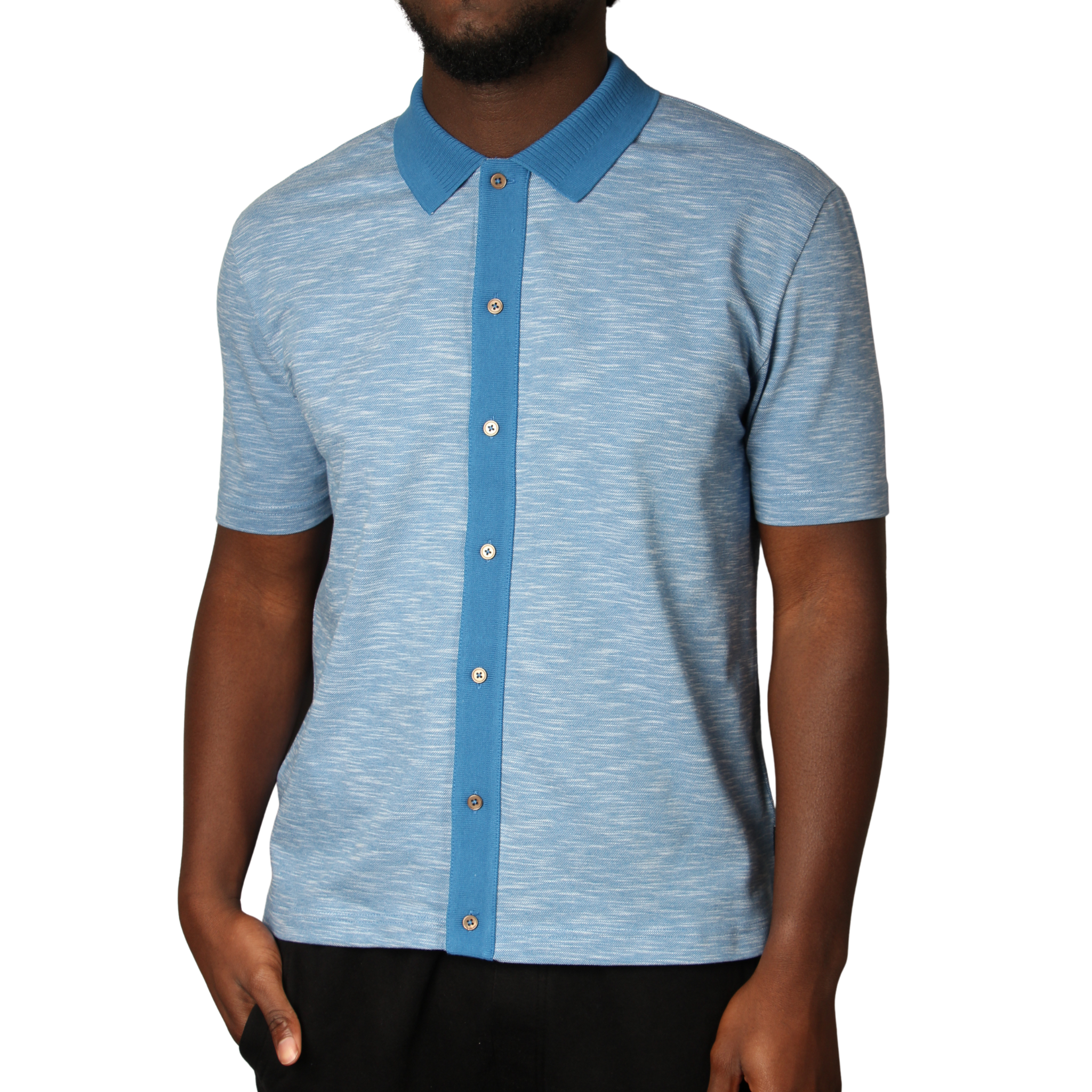 Mens Paul Smith Blue Button Front S/s Polo Shirt