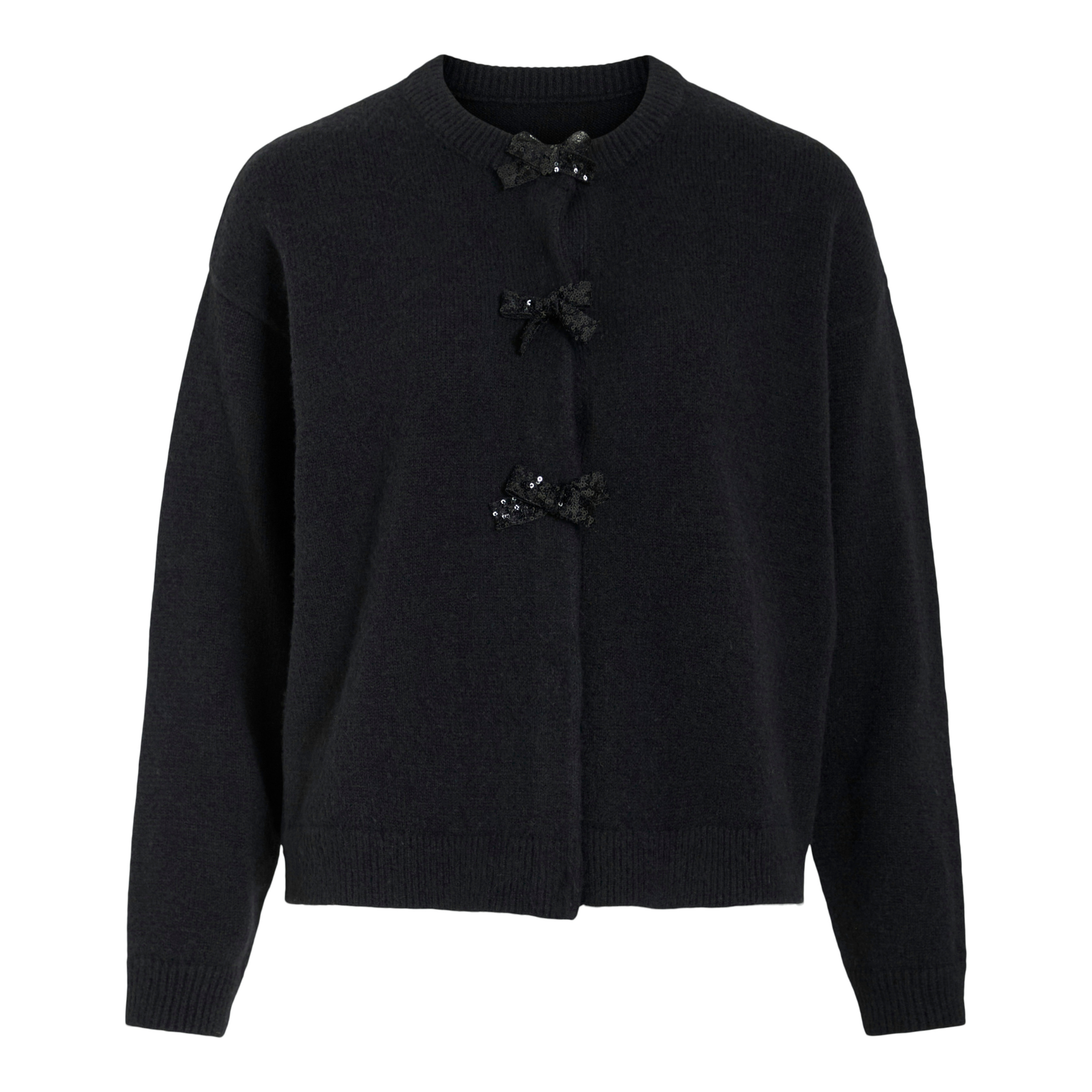 Womens Vila Black Beauty Vibrianna Bow Knit Cardigan