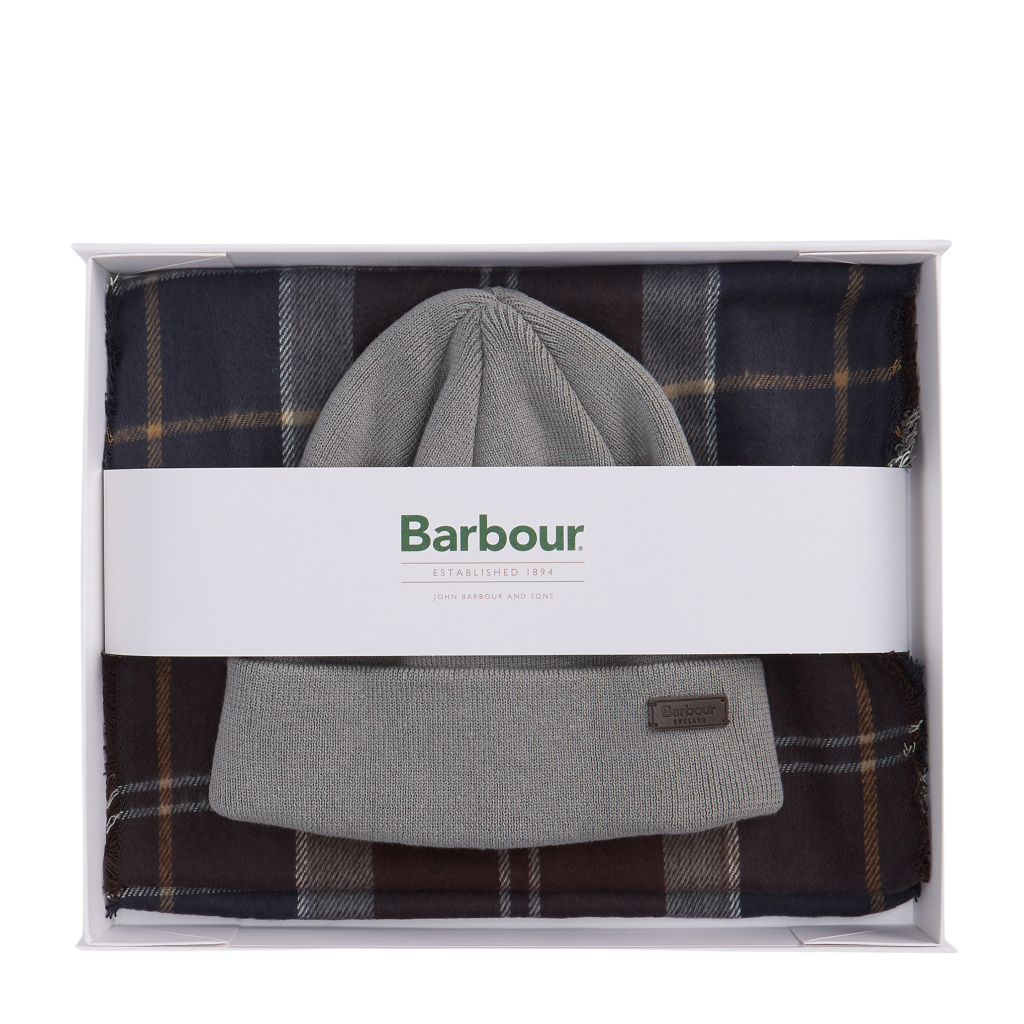 Mens Barbour Midnight Oak Swinton Beanie & Galingale Scarf Gift Set