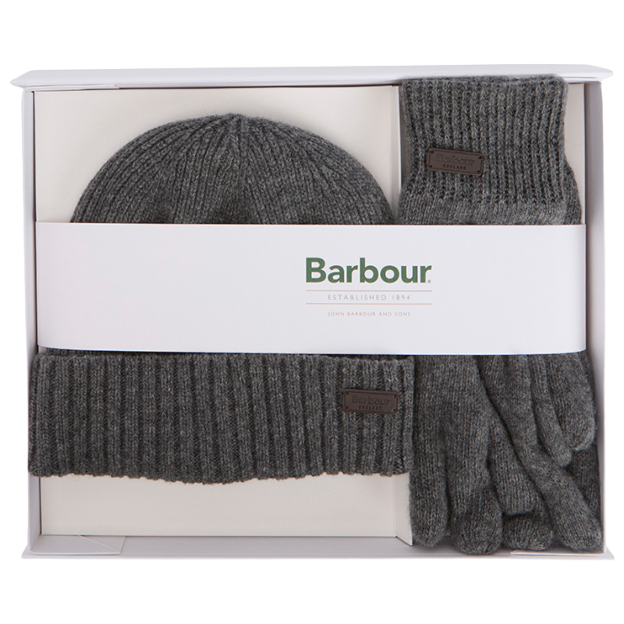 Mens Barbour Grey Carlton Beanie & Gloves Gift Set