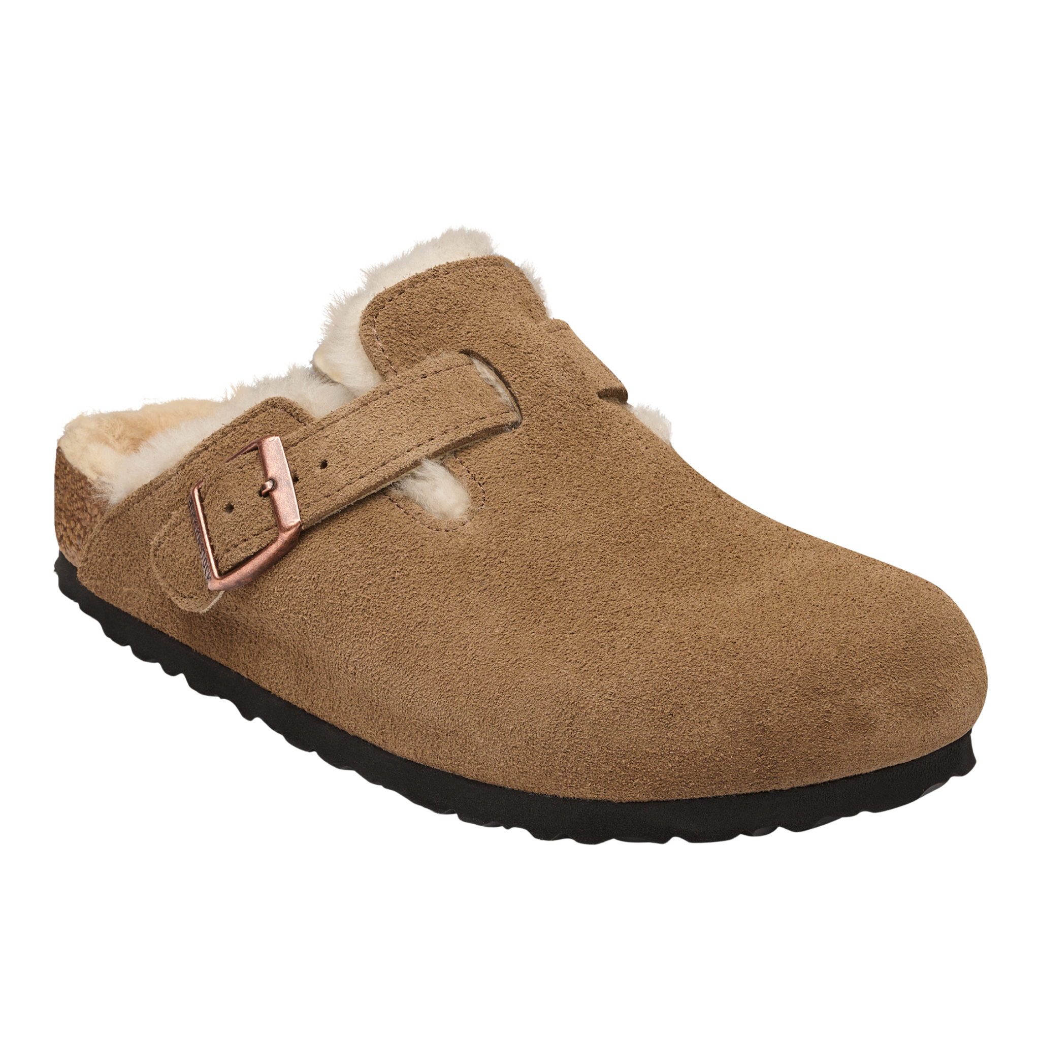 Womens Birkenstock Dark Tea Boston Shearling Suede Clogs