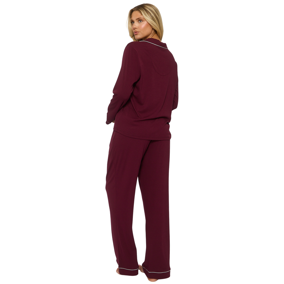 Womens Purple Rib L/s Buttoned Pyjamas